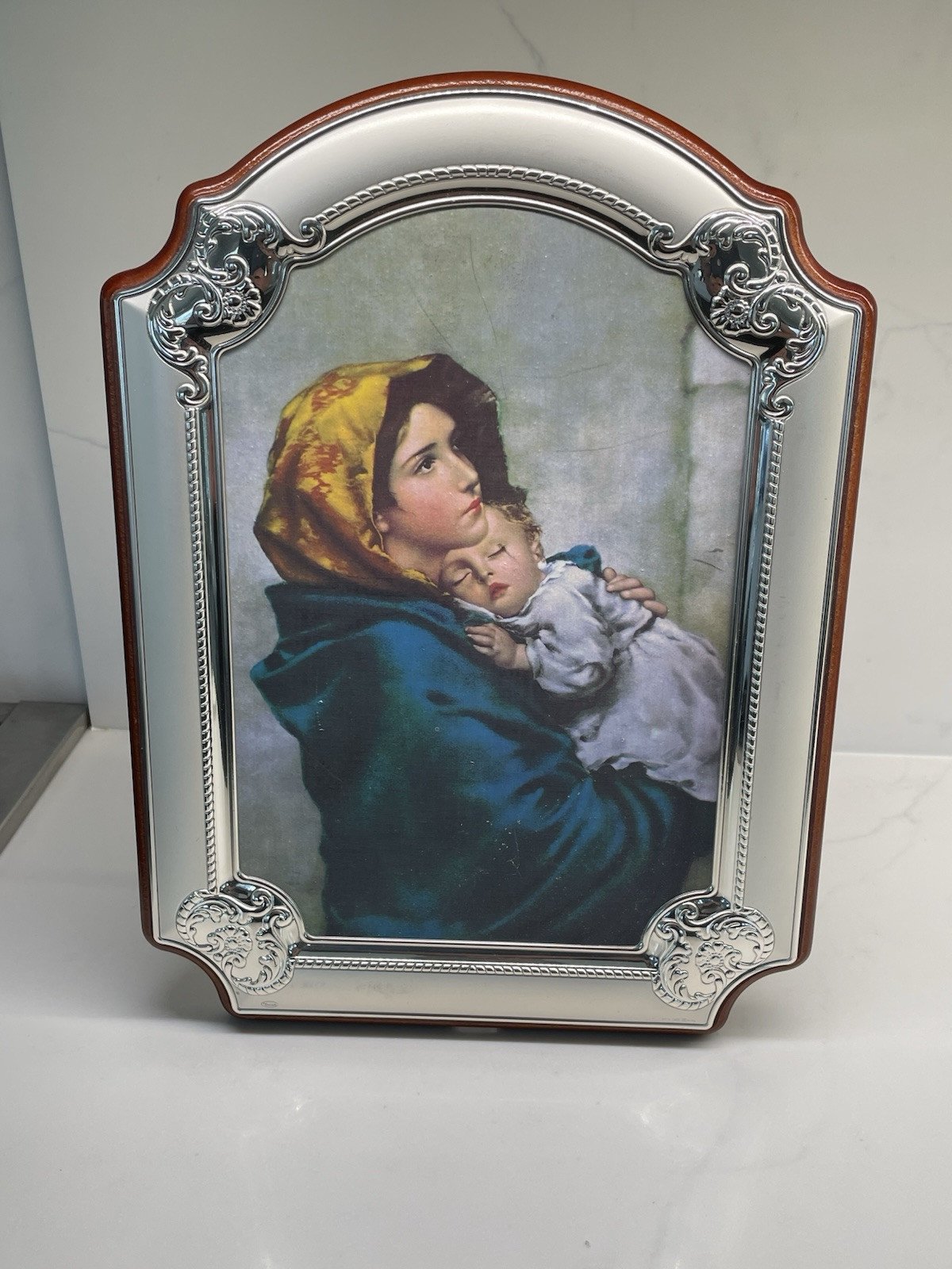 Italian Sterling Silver & Wood Religious Icon Frame - Madonna & Child - Daniel