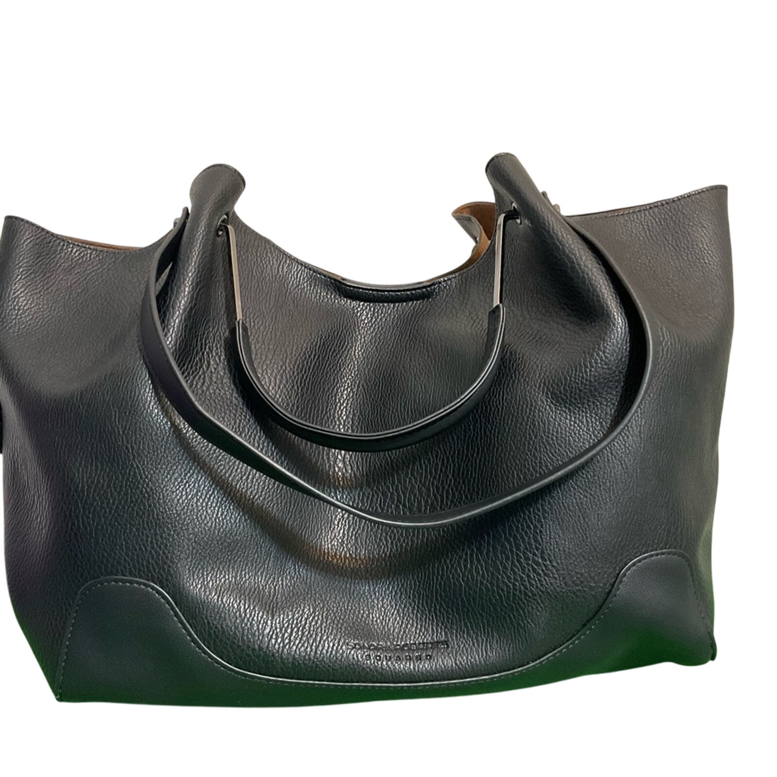 Sondra Roberts Squared Vegan Leather Tote Satchel Black Shoulder Bag Purse Large