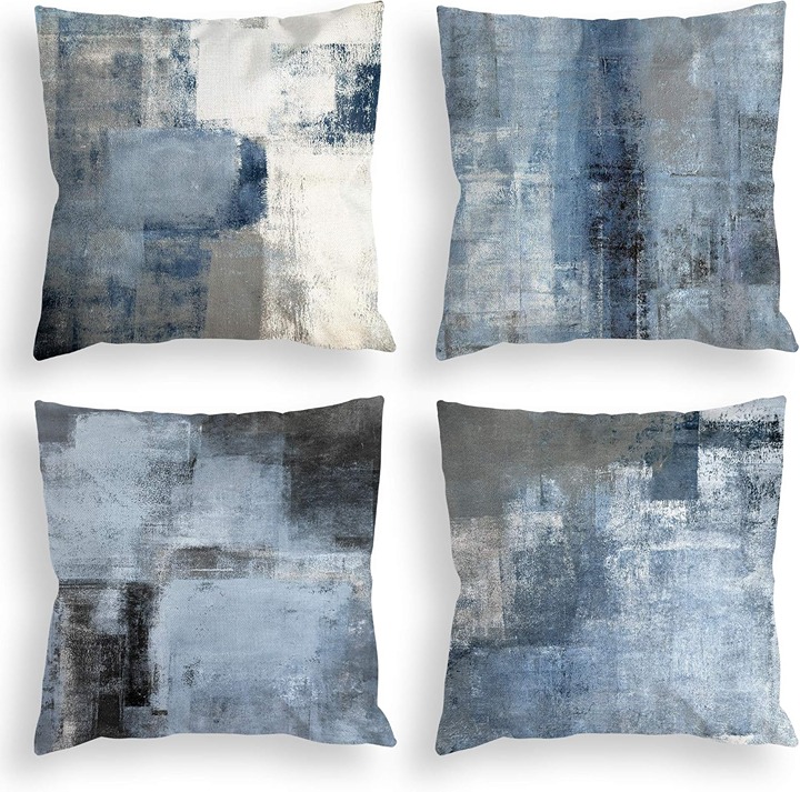 Throw Pillow Cushion Covers Decorative 18x18 Grey Blue Set of 4