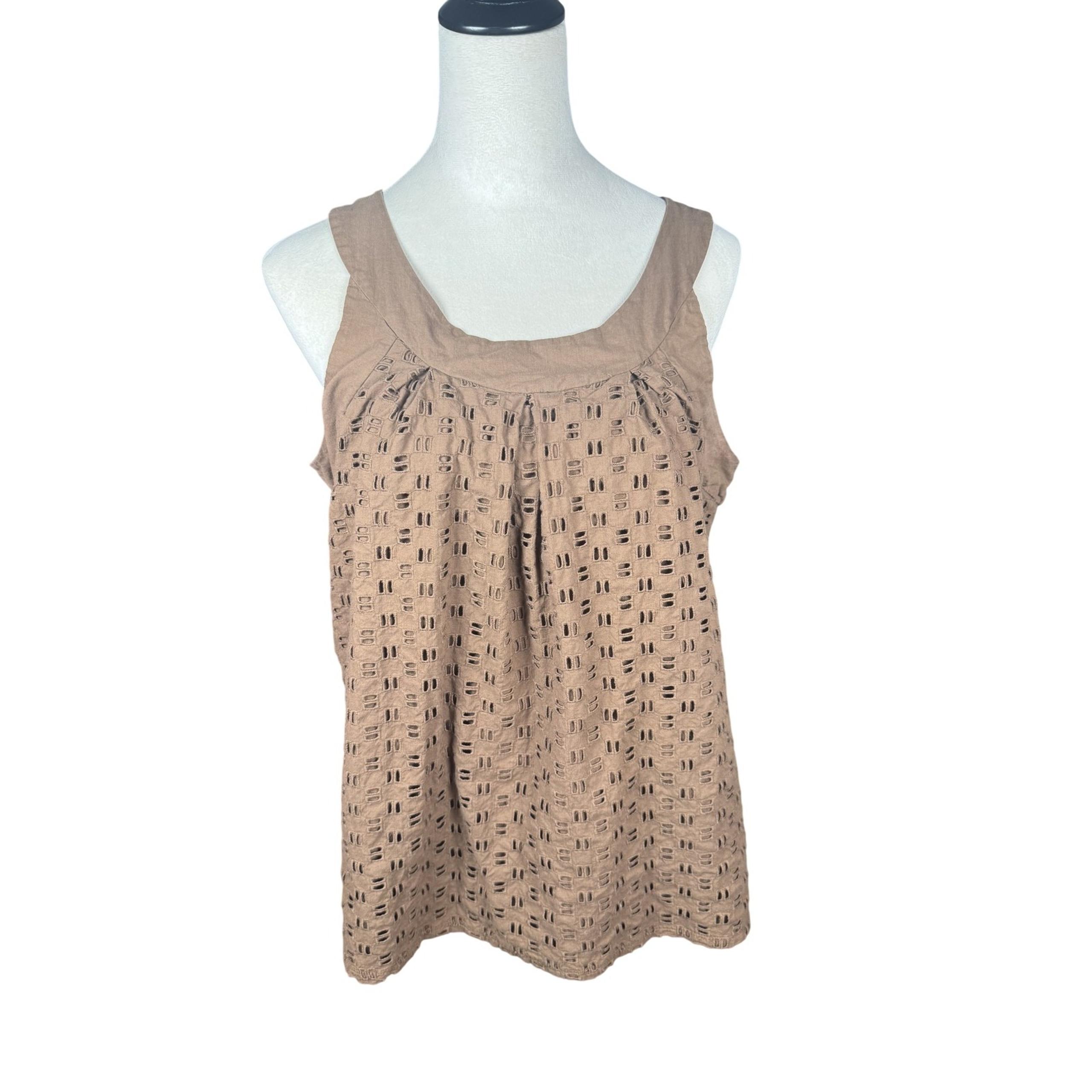 Anthropologie Weston Wear Sleeveless Blouse Womens XL Brown Eyelet Tank Top Boho