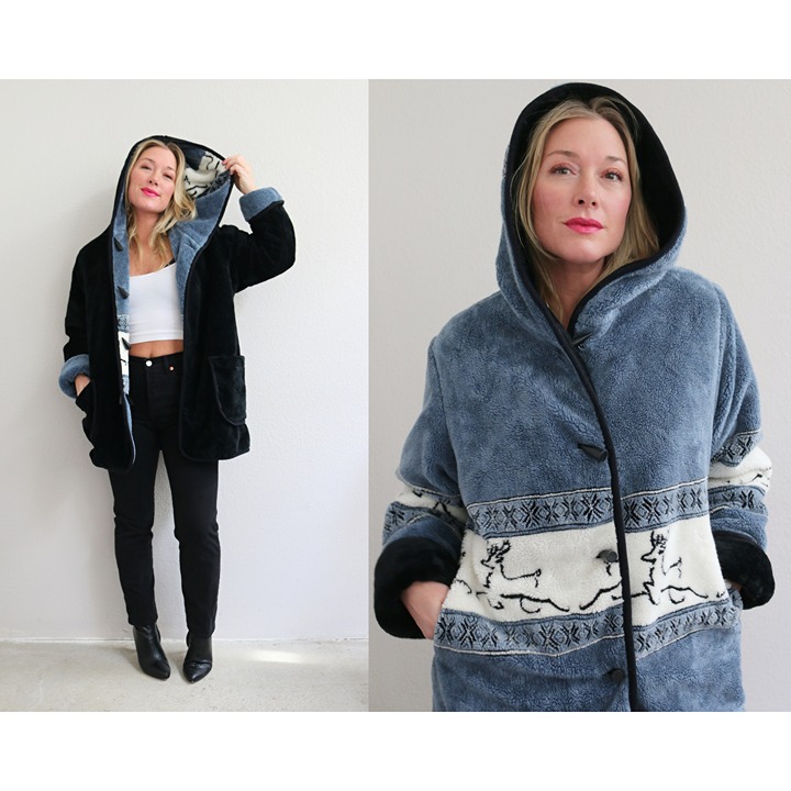 Amazing Vintage Wolf Fleece Zip Jacket Animal Print Fleece