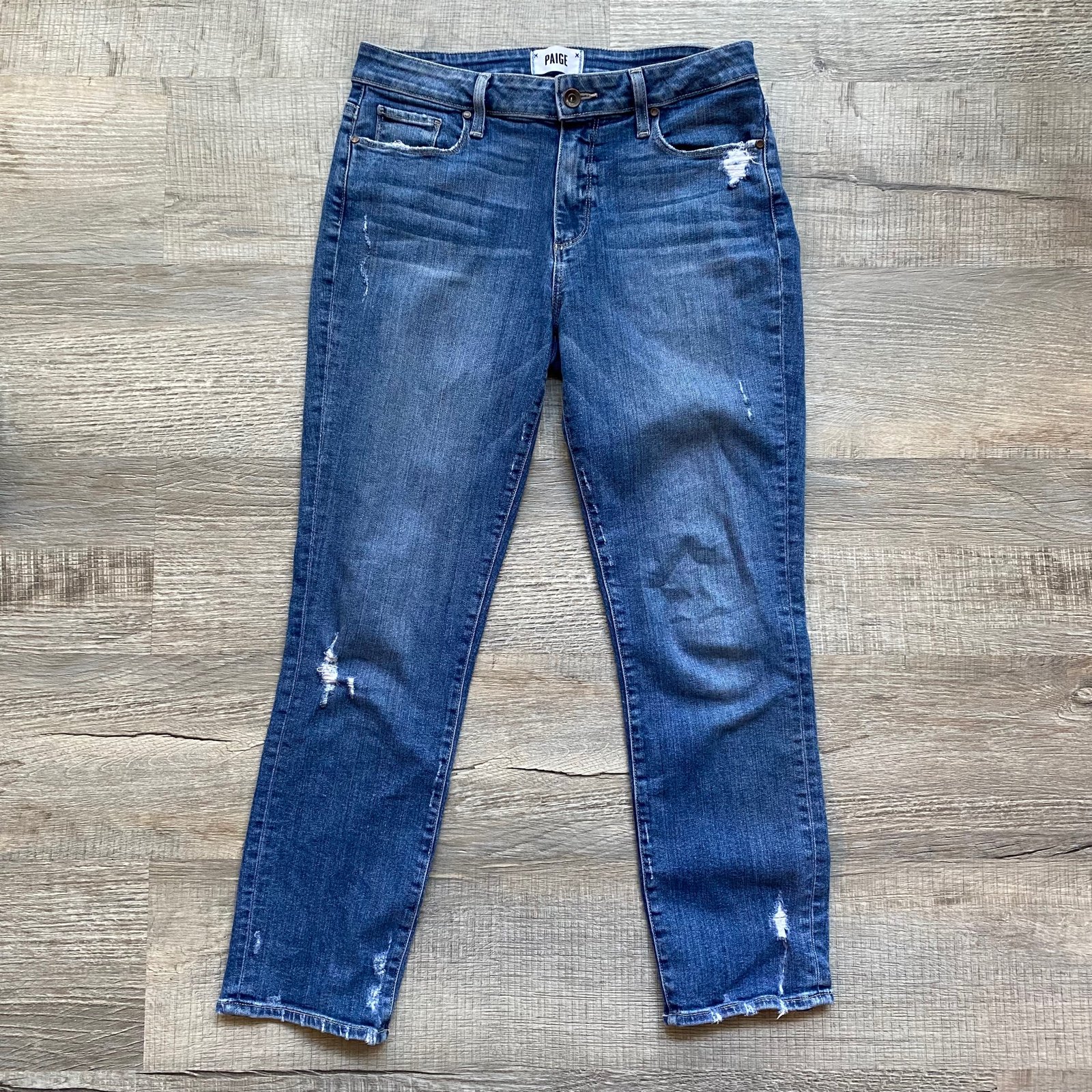 PAIGE Distressed High Rise Jimmy Jimmy Crop Size 27