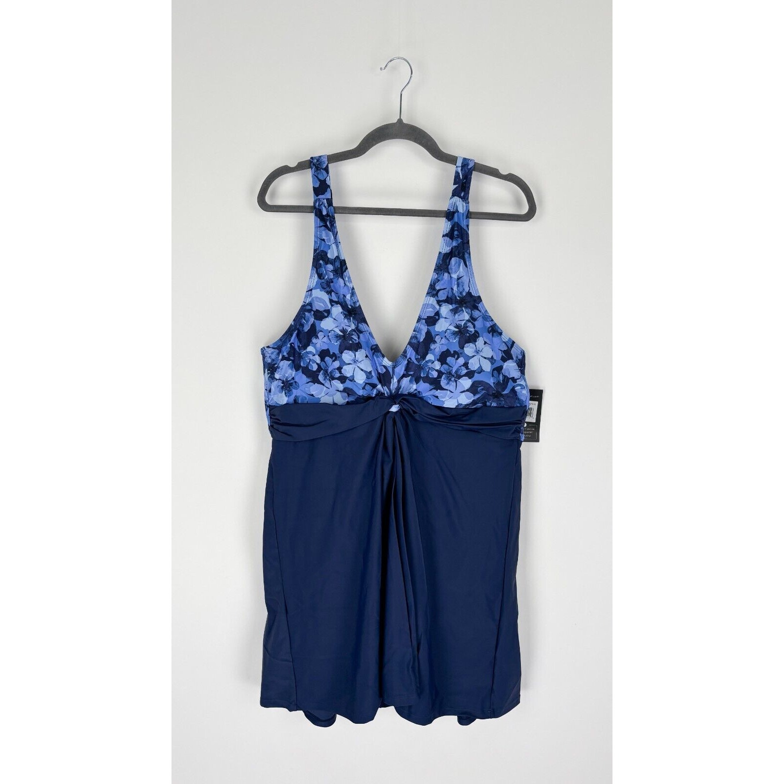 Mazu Apparel Womens Navy Iridescent Bloom Twist Knot One Piece Swimdress 22W NWT