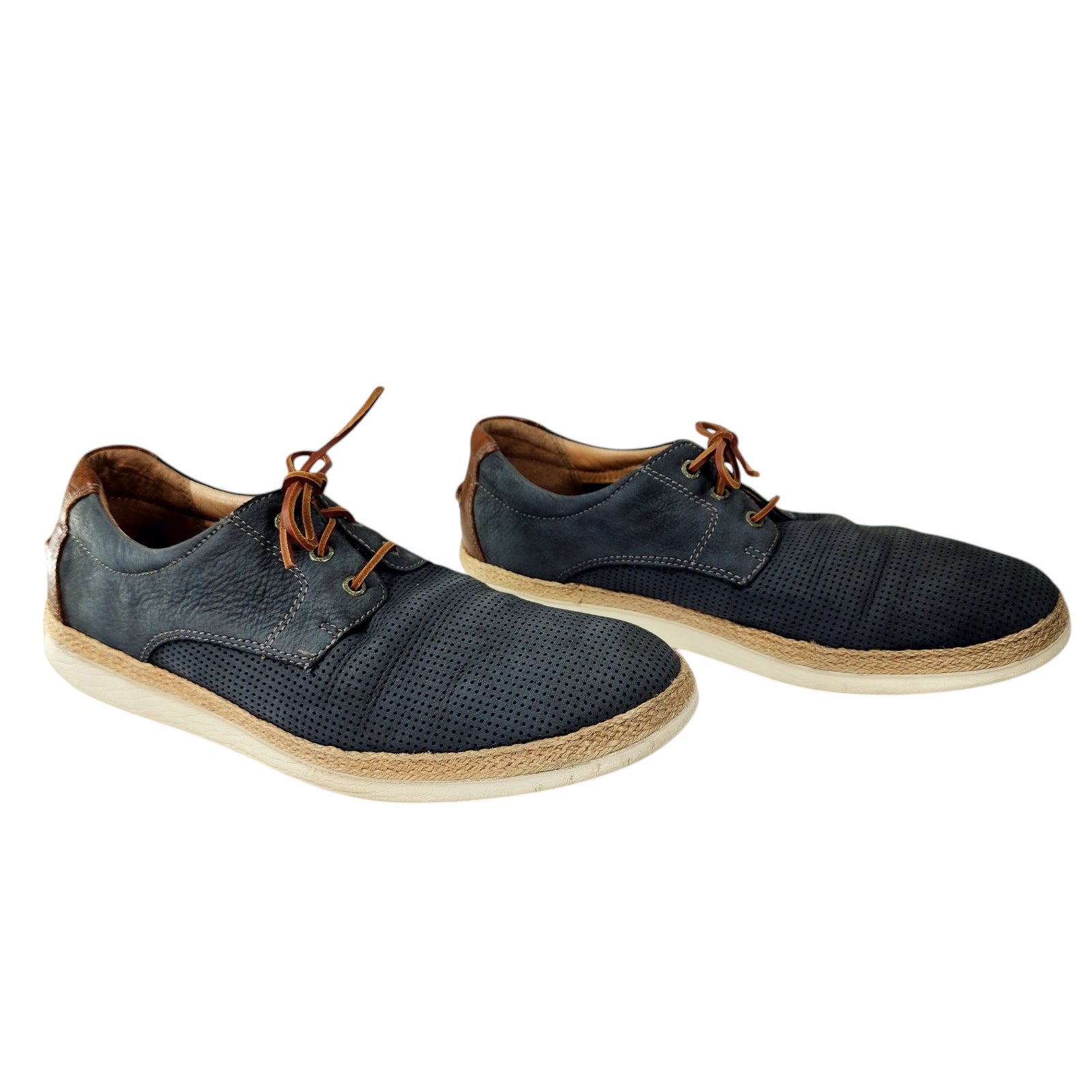 Johnston Murphy 11M Men Knit Saddle Shoe Espadrille Sheepskin Leather Blue Brown
