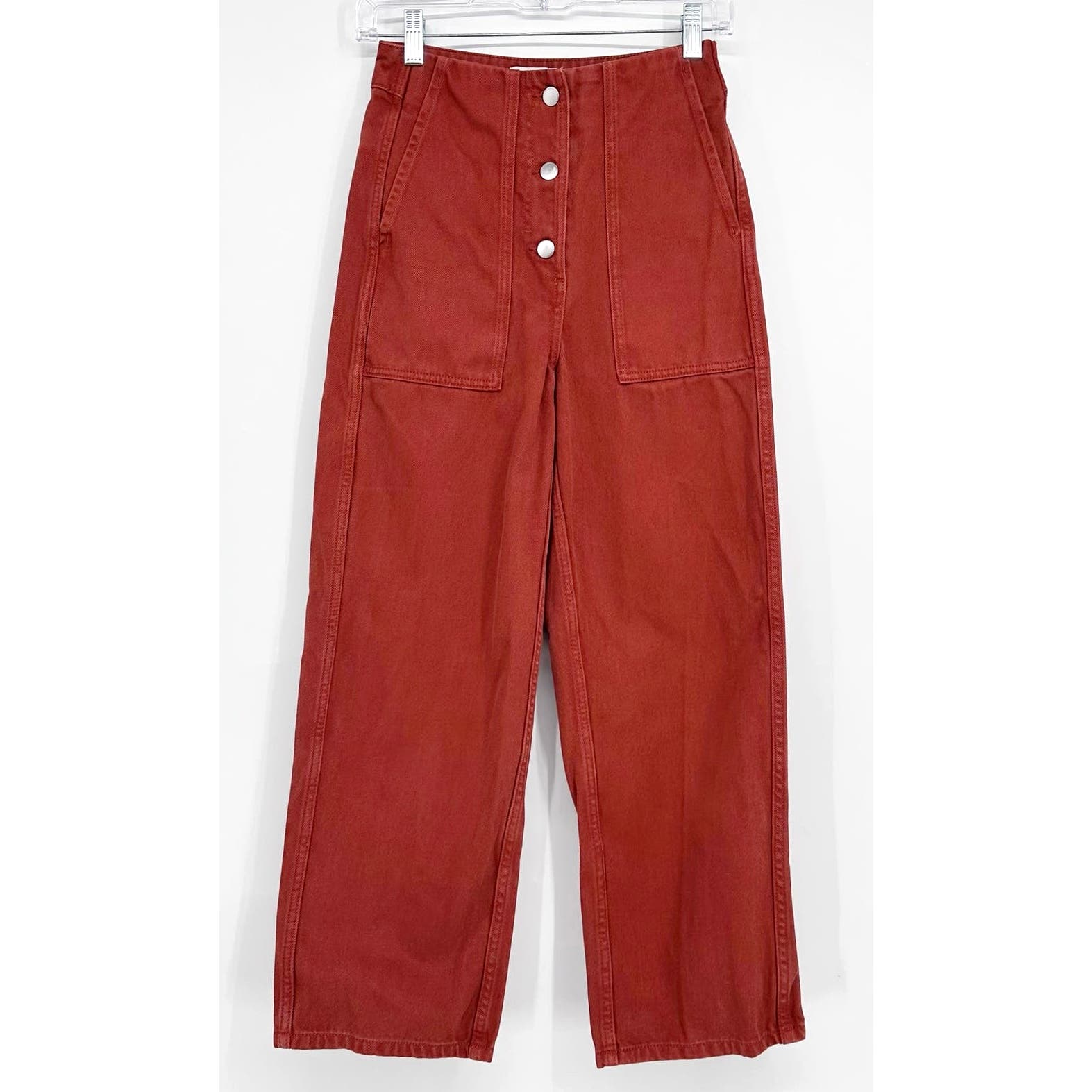 & Other Stories Women's Button Fly Wide Leg Jeans Dark Wash Maroon 2