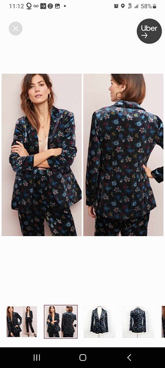 Anthro Ett:Waa Velvet Blooming Blue Floral Courdoroy Jacket Blazer Top 6P