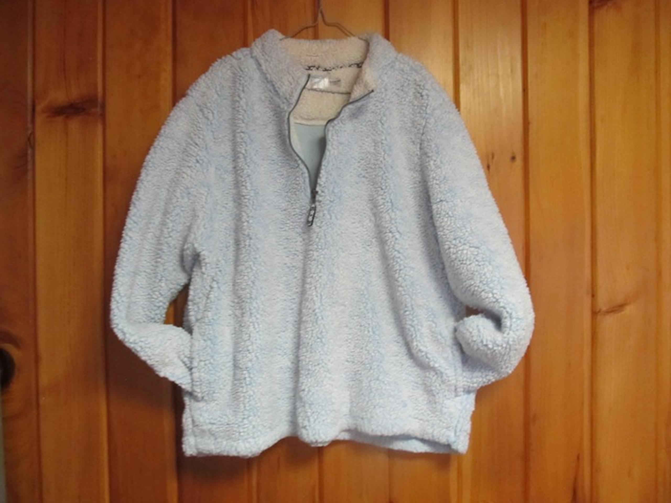Fuzzy Fleece Sherpa Jacket SZ 20 22 Womens Light Blue XXL 1/4 Zip Pullover 2x