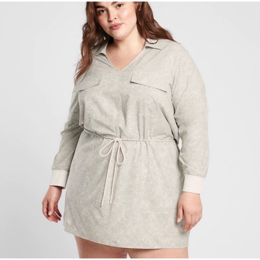 Athleta Shirt Dress Womens Zuma Printed Collared Gray Snake New With Tags