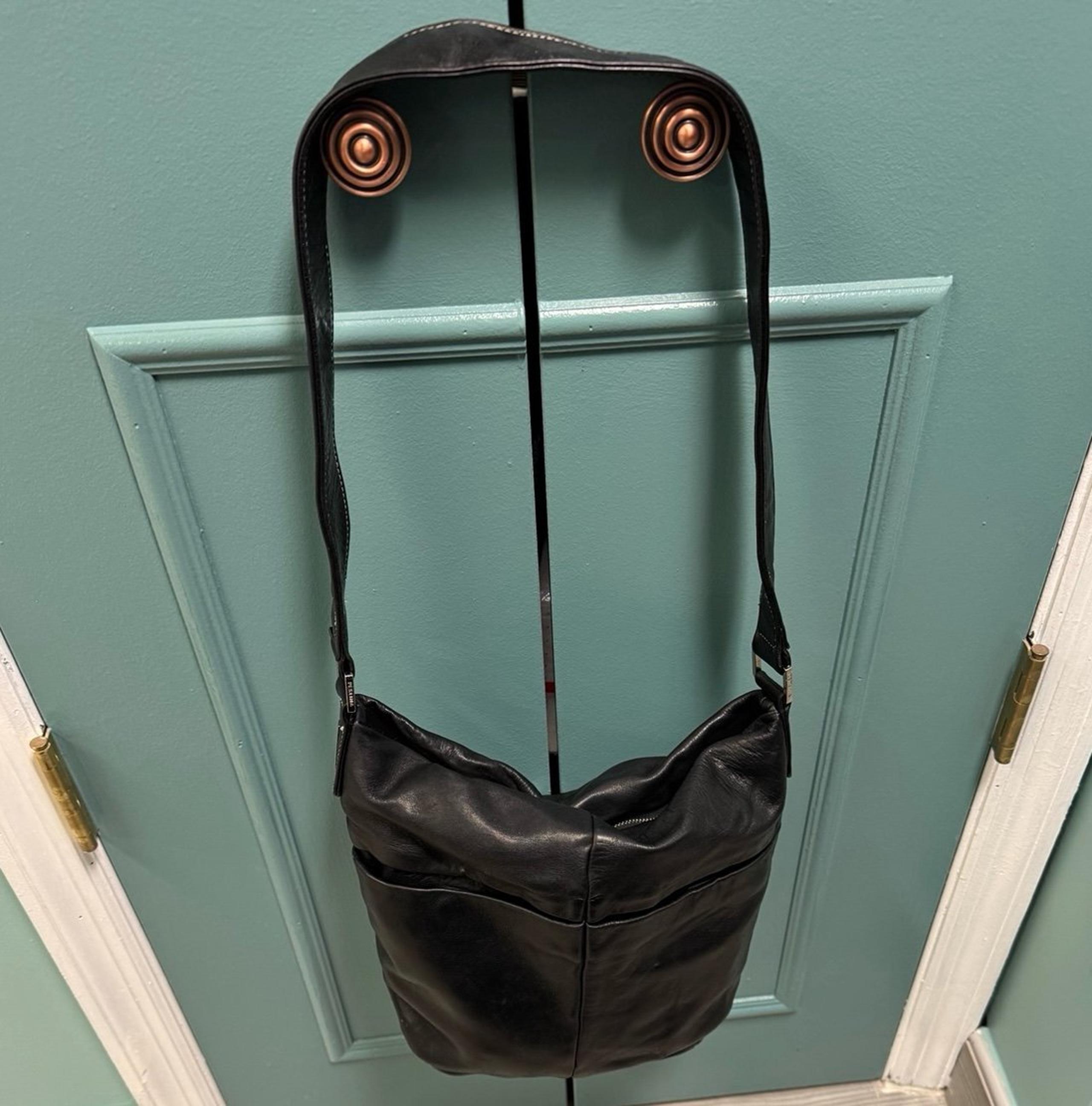 Large black leather PERLINA SHOULDER BAG