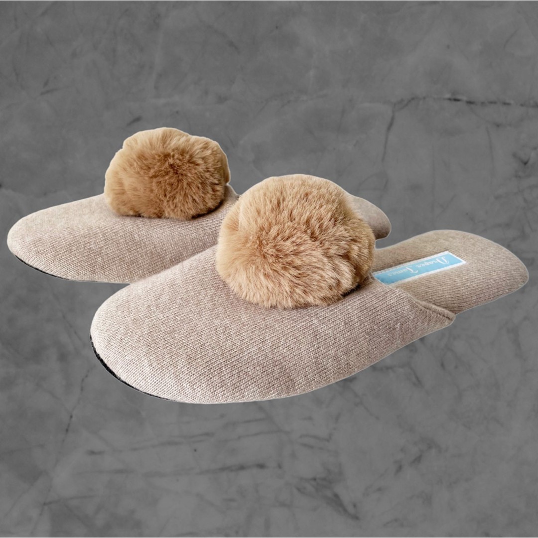 Draper James Fluffy Pom Pom Slippers Color Tan/Oat - Womens M/L
