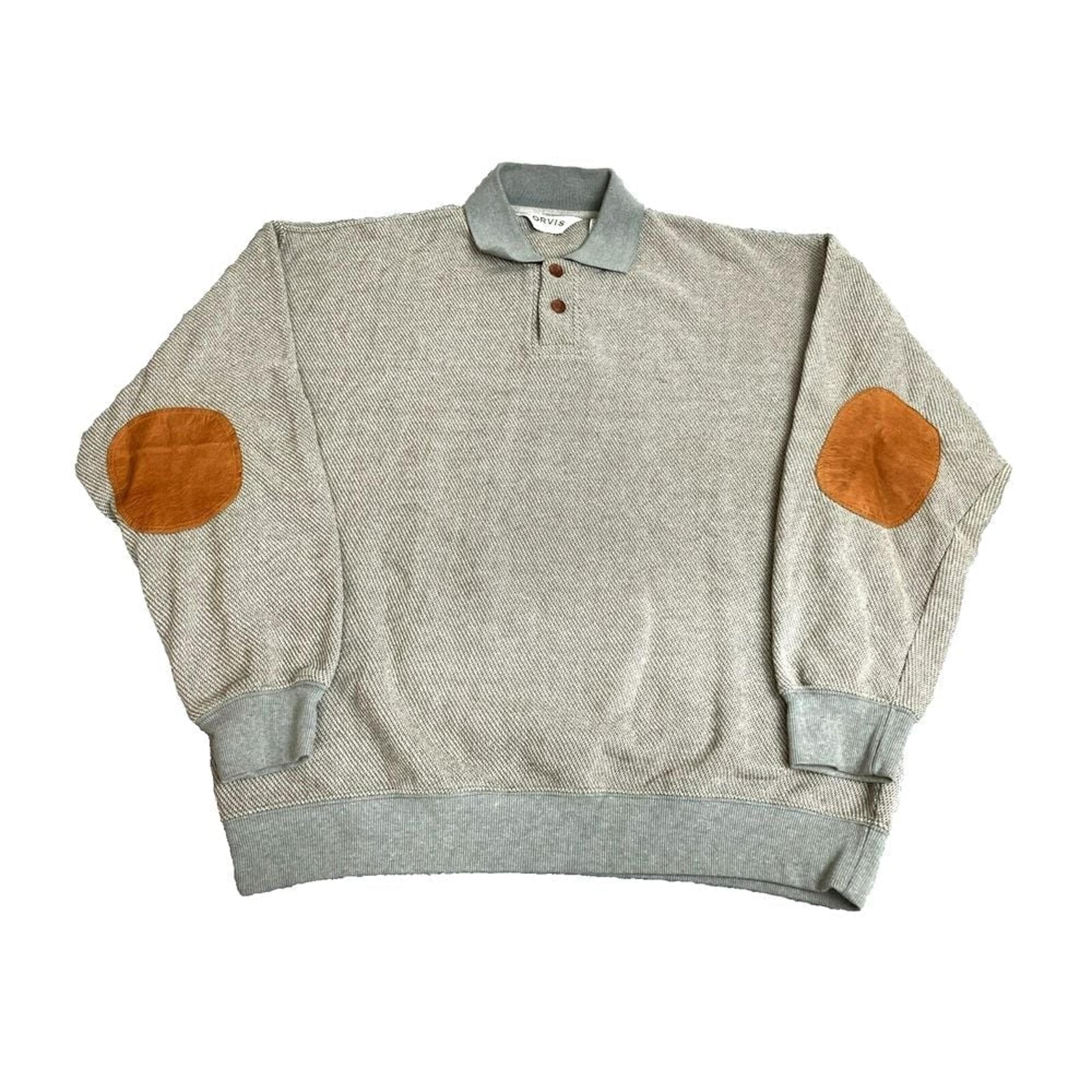 Orvis Sweater Adult Large Gray Mens Collared Elbow Patches Polo Outdoor Mens