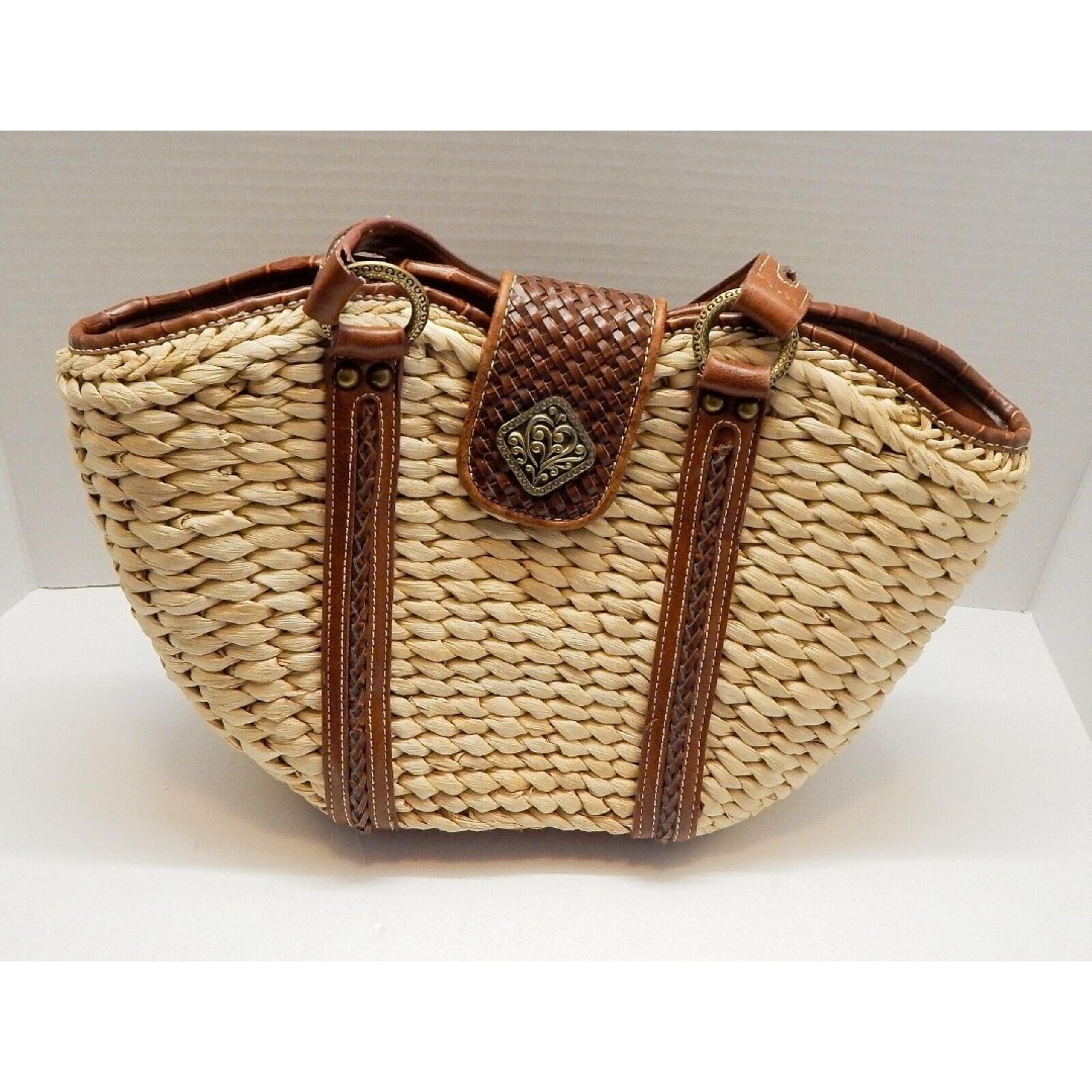 Coldwater Creek Natural Woven Rattan Straw Double Shoulder Strap Bag Purse