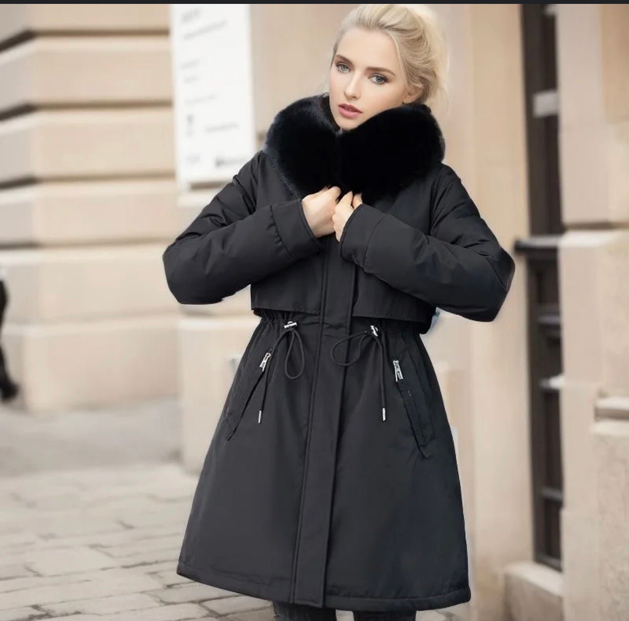 Coat size xl women parka hood black lined winter new warm