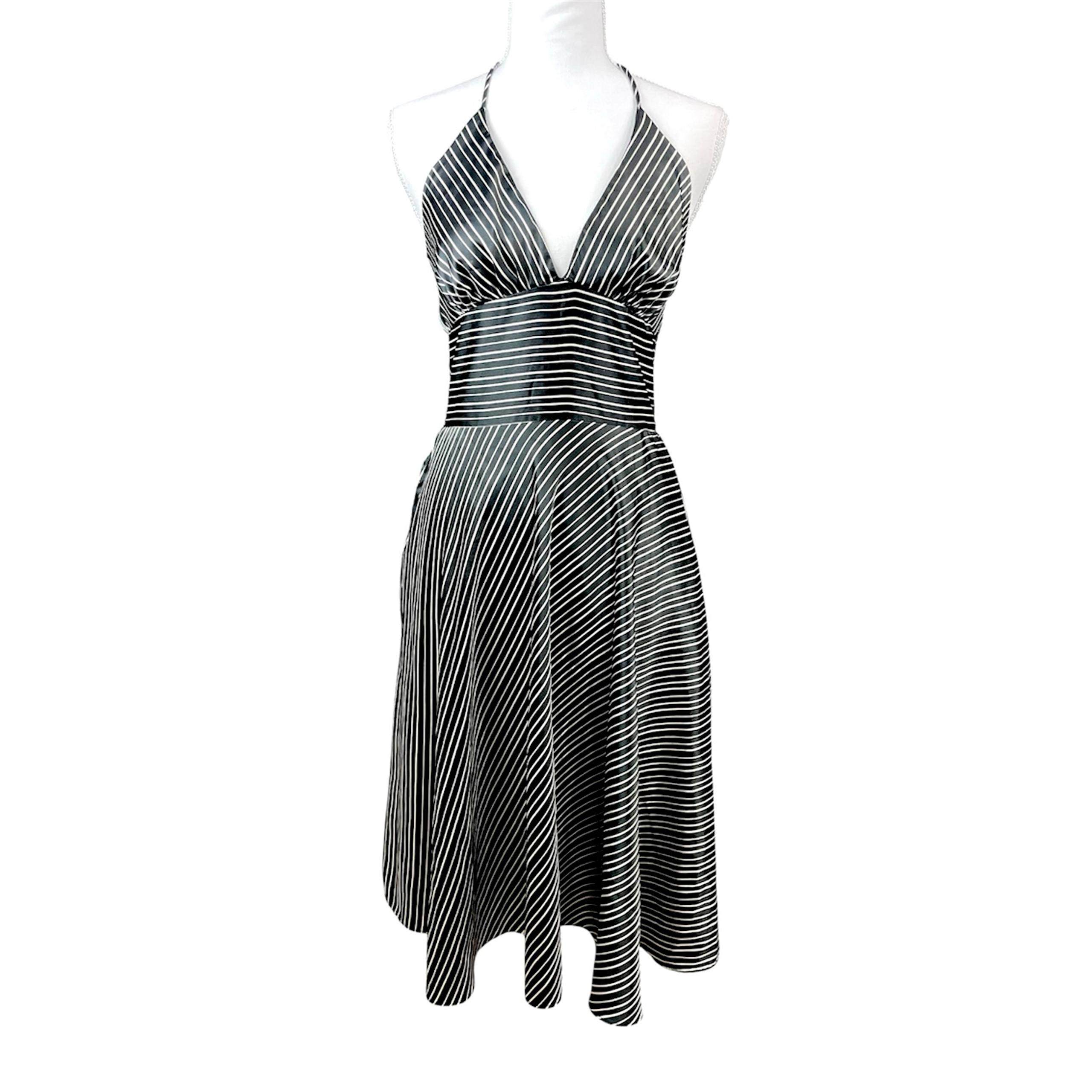 Vintage Y2k Alyn Paige Black Stripe Satin Babydoll Dress Coquette Old Money