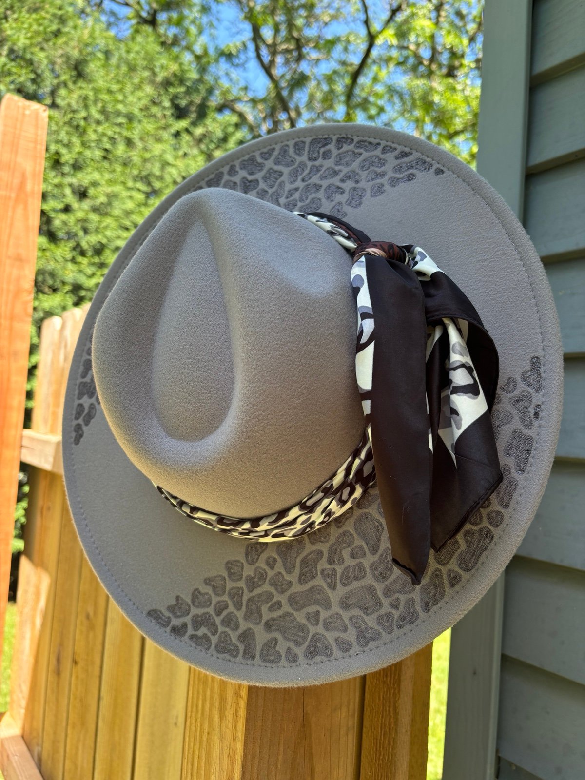 Hand burned wide brim hat