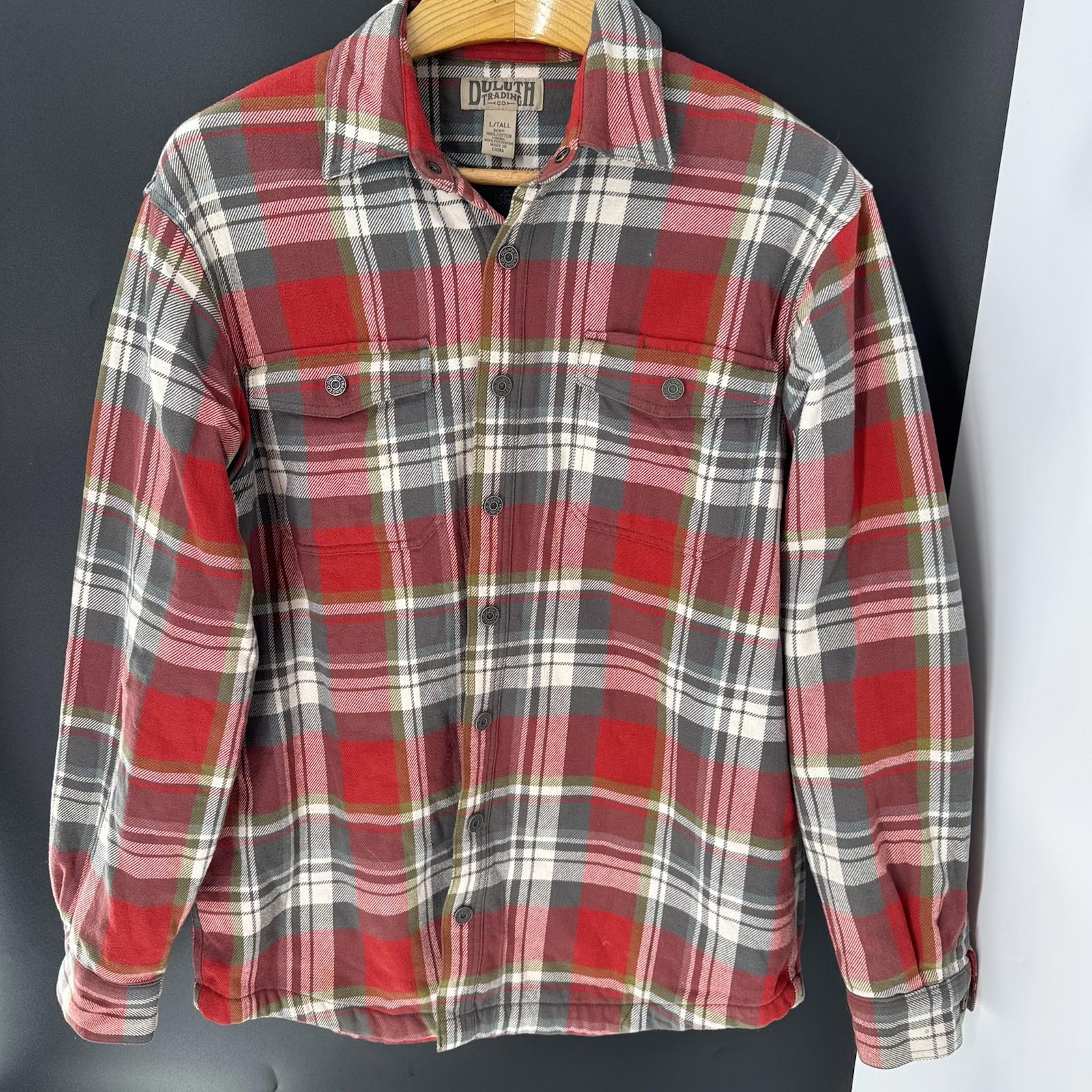 Duluth Trading Co Flapjack Mens L Tall Red Plaid Jacket Fleece Lined Flannel