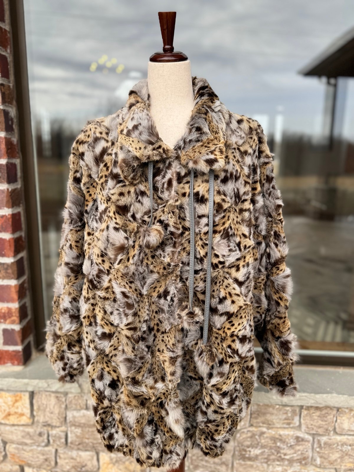 Y2K REAL Leopard Cat Fur Bomber Jacket Lippi Cat XL / 2XL Genuine Fur Spotted