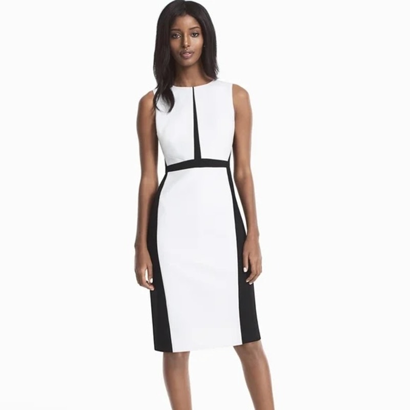 WHBM Black White Colorblock Sleeveless Sheath Knee High Dress Women's Size 14