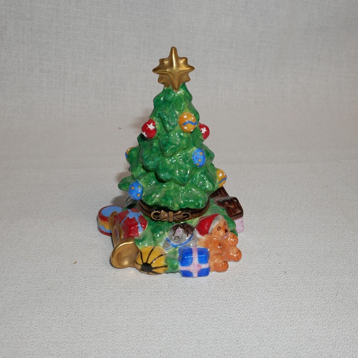 Hand-Painted Christopher Radko Limoges France Christmas Tree trinket Box Rare OO