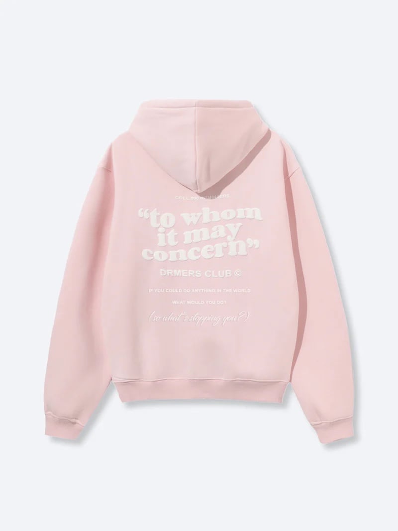 “To Whom It May Concern” 2.0 Zip Up Hoodie NWT Baby Pink
