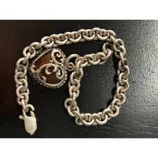 Broken Red Heart Charm Bracelet Silver 925 Victorian Vintage 7.5
