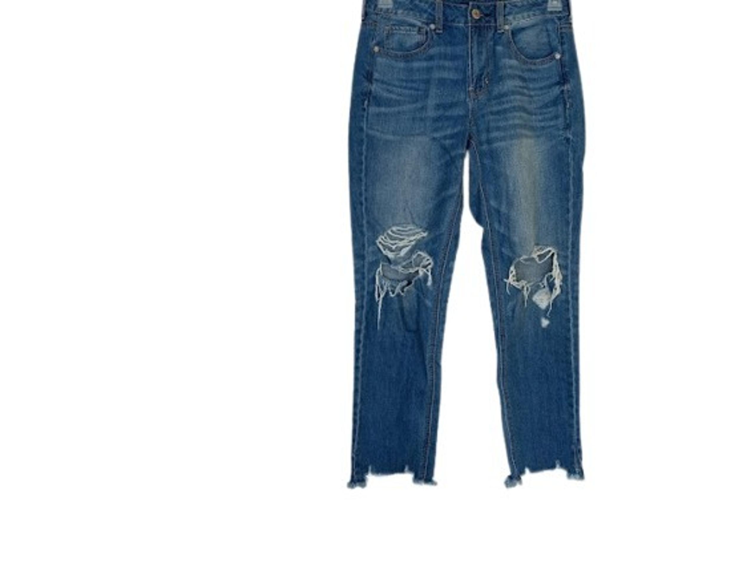 American Eagle Womens Crop High Rise Tomgirl Jeans Mid Wash Ripped Distressed 4