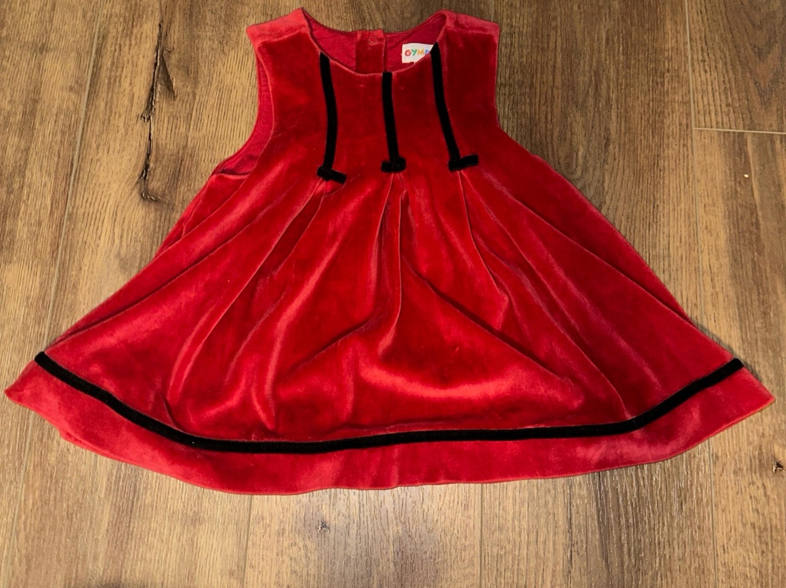 Vintage Gymboree Red Velour Dress with Black Detailing - Size X-Small - 1998
