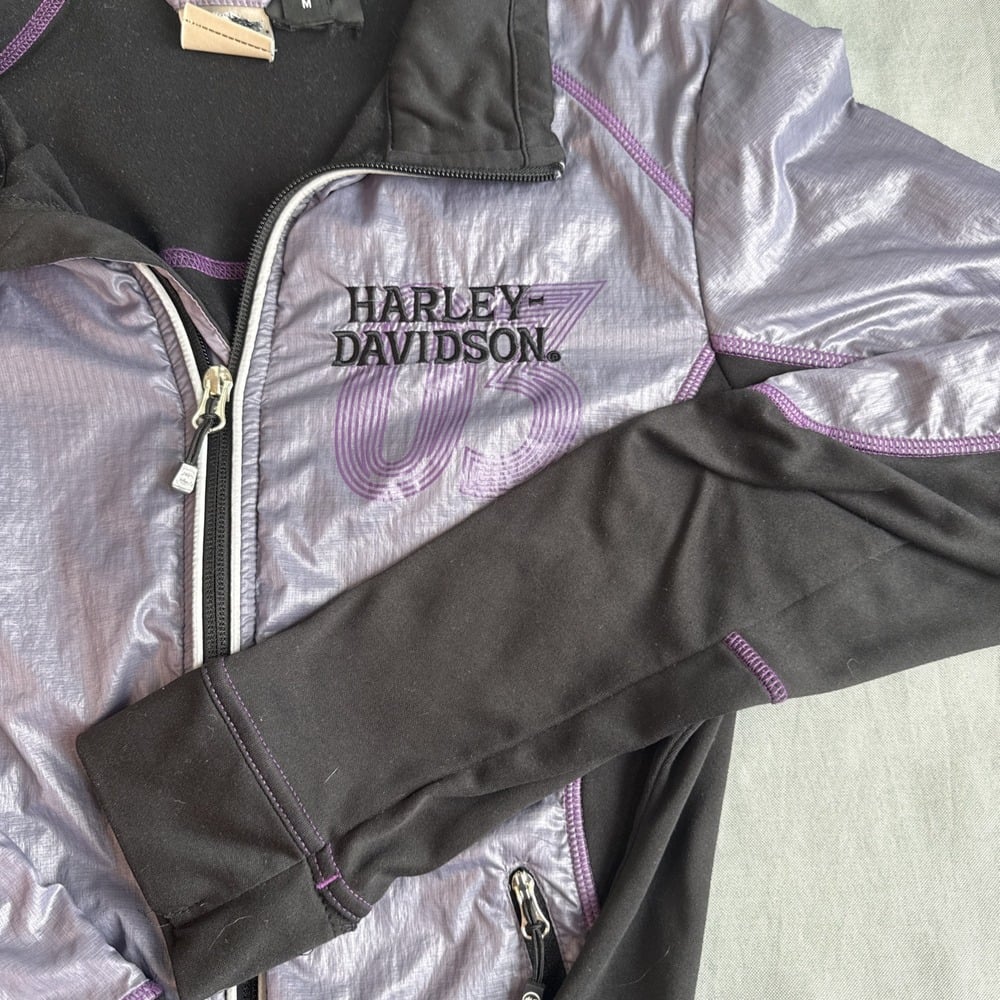 Harley Davidson Women's Purple Black Windbreaker Jacket, Thumb Holes, Size M