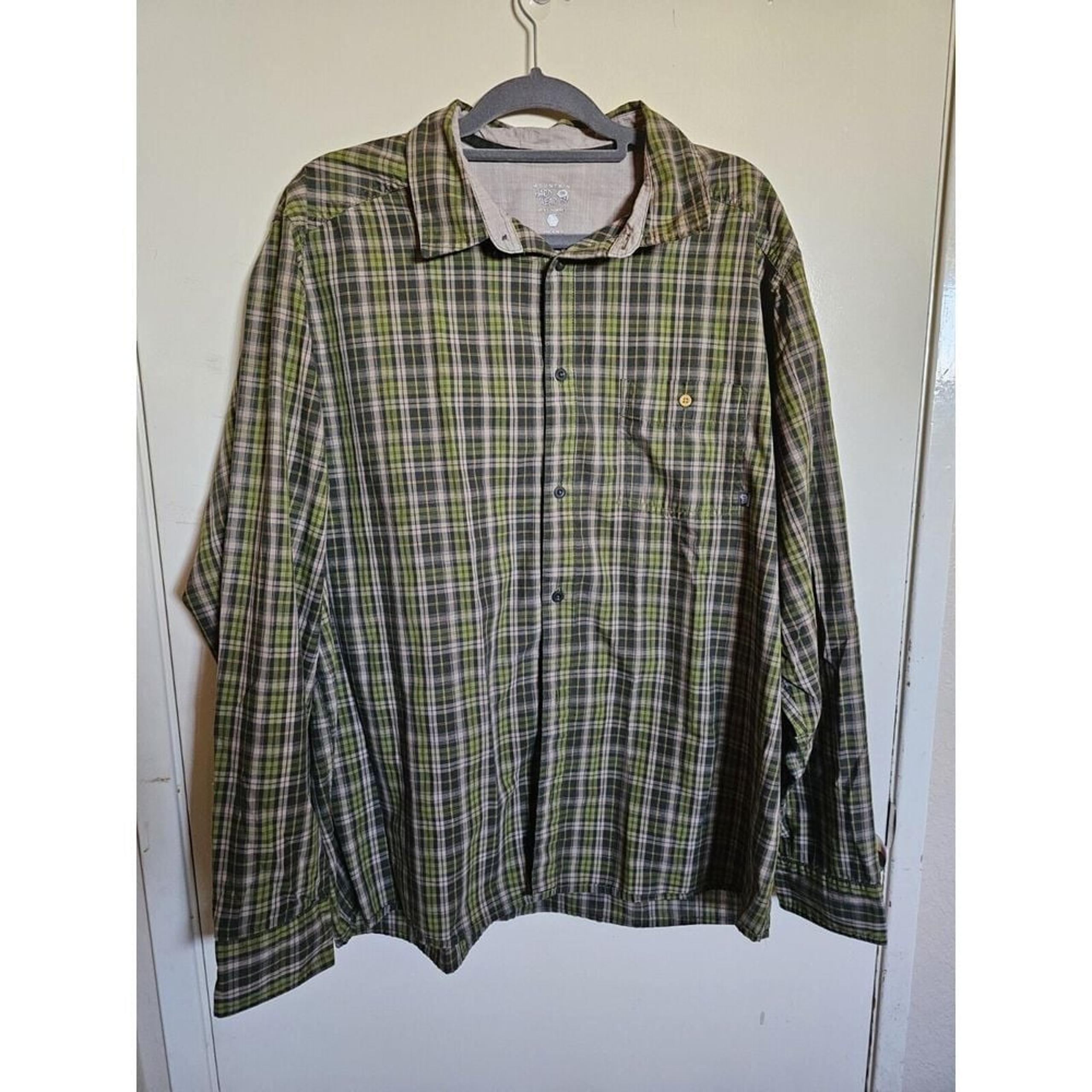 Mountain Hardwear Shirt Mens XL Green Brown Yellow Plaid Button Down