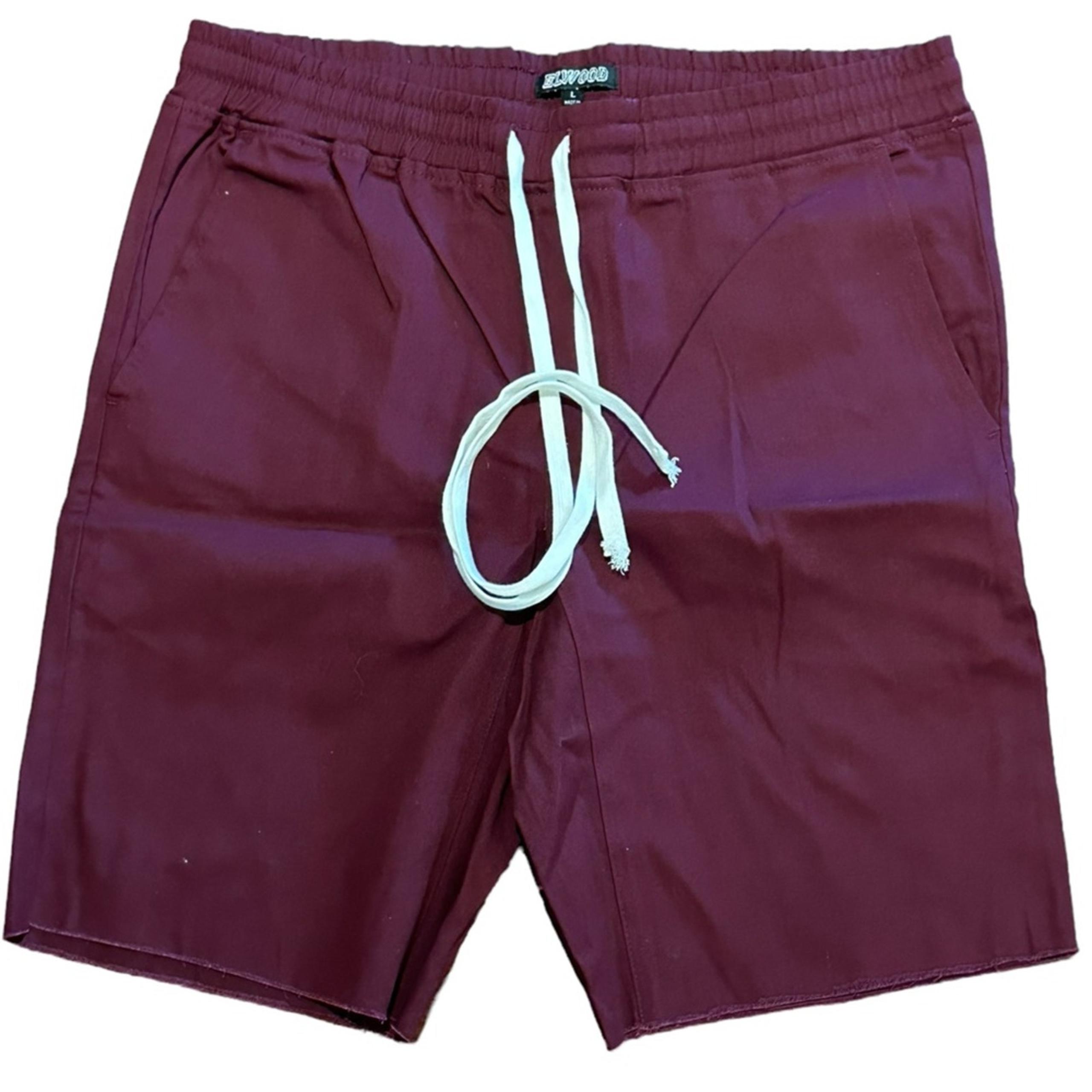 Elwood Mens Large Burgundy Elastic Drawstring Waist Raw Edge Hem Shorts
