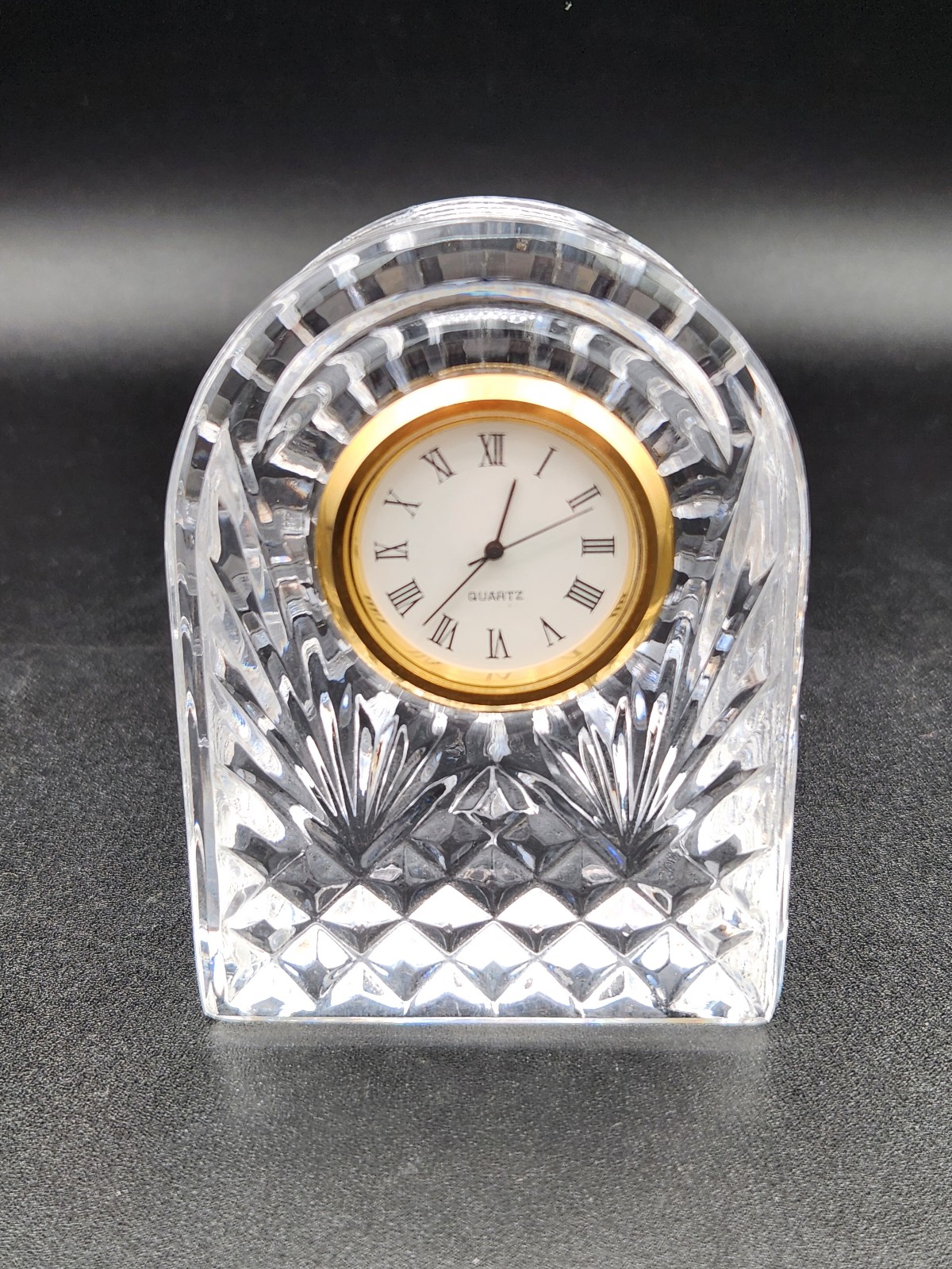 VTG Waterford Crystal Dome Office Clock Paperweight Quartz SIGNED Ireland 3½