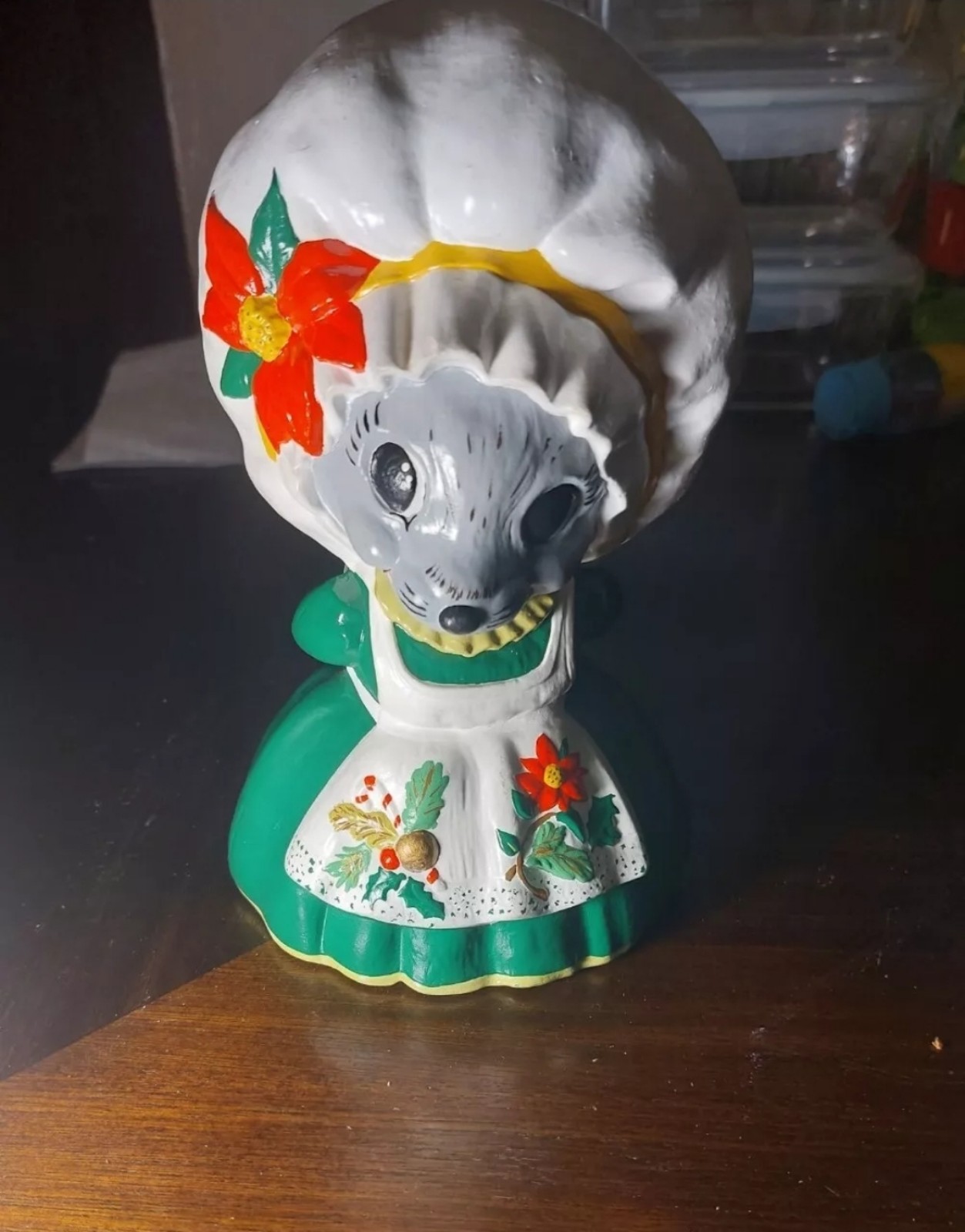 Vtg 1983 Hand Painted 8.5 Tall Ceramic Christmas Mouse Figurine