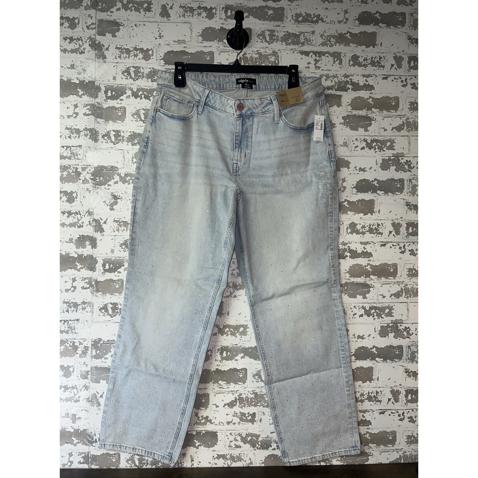 NWT! edgely Rhinestone Studded relaxed straight high rise jeans Size 18W 70
