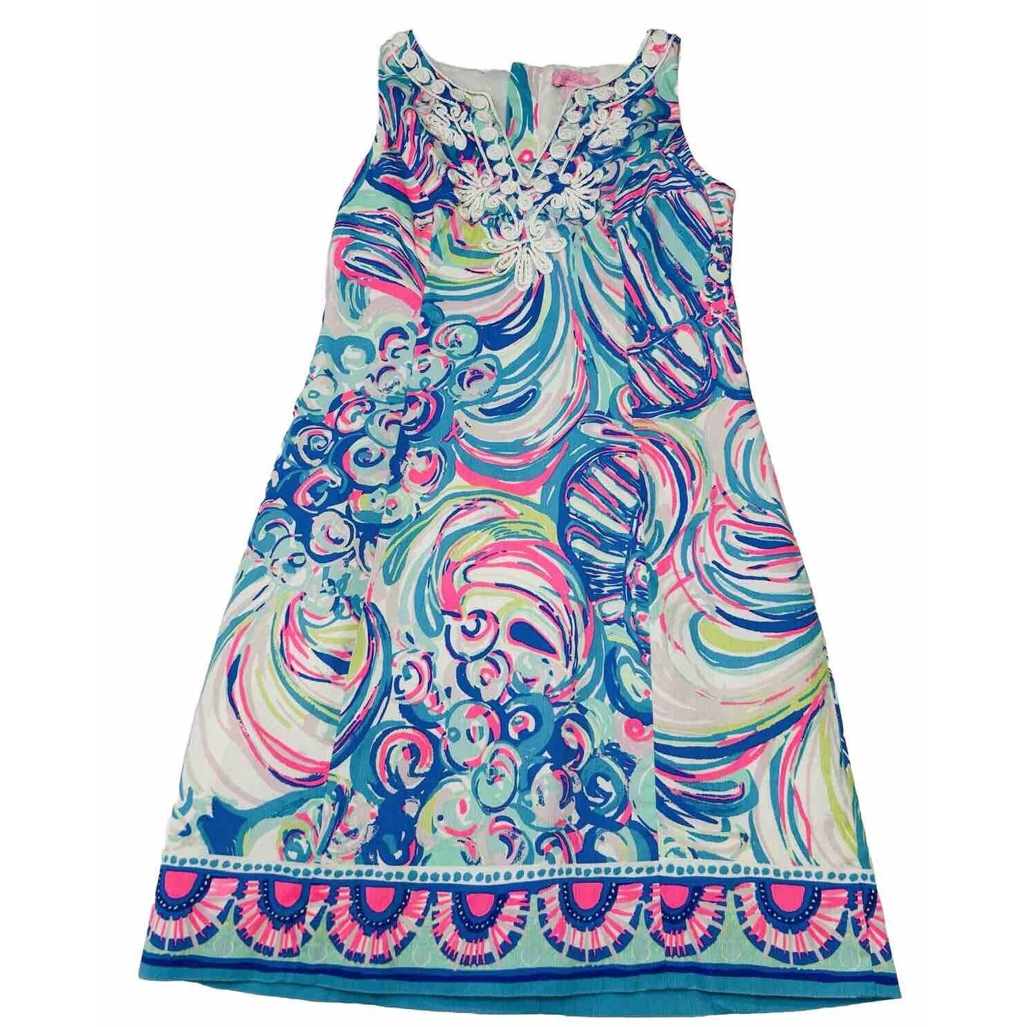 Lilly Pulitzer GABBY SHIFT DRESS Women's 00 Embroidered V Neck Multicolored