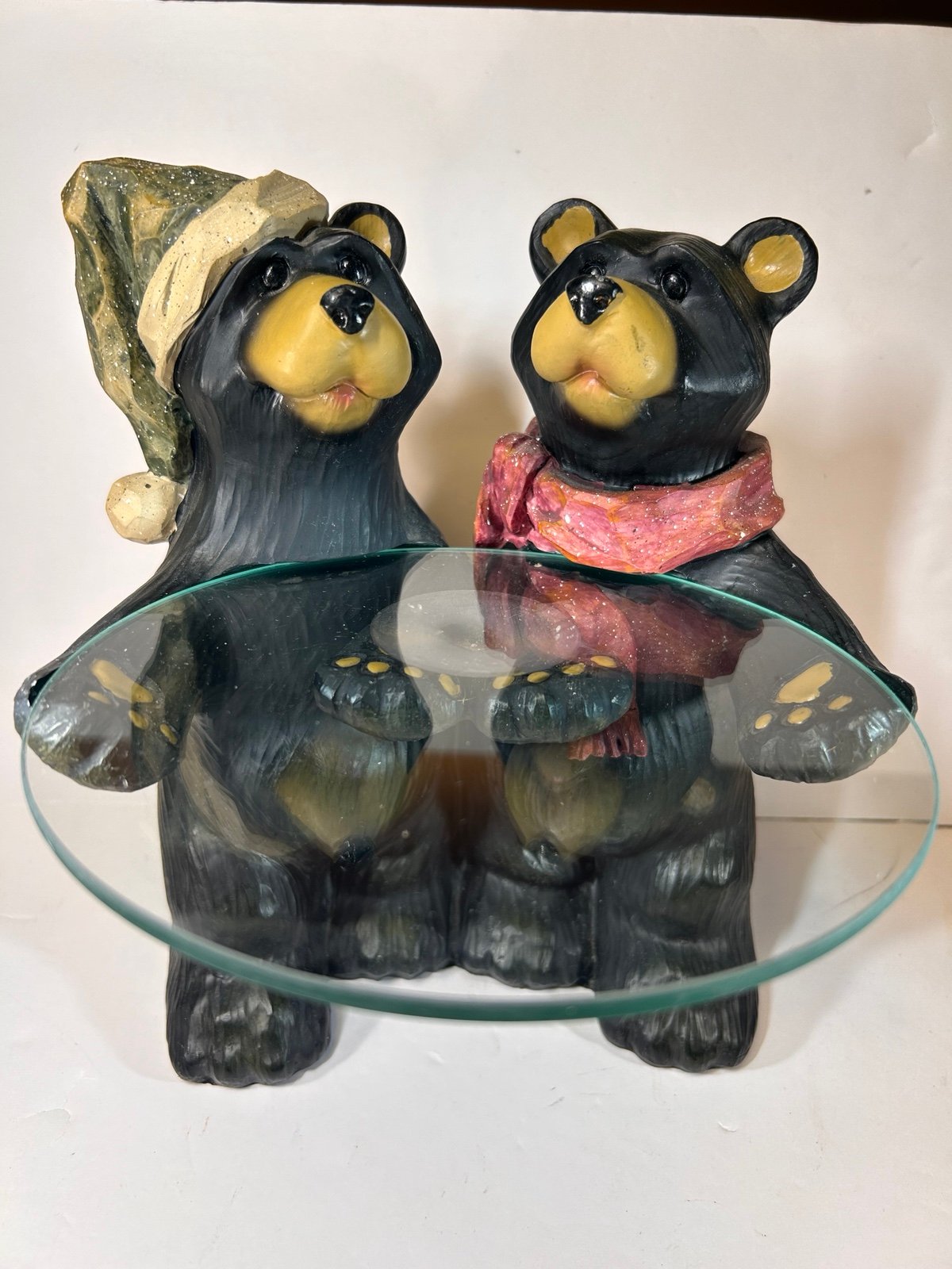 Two Barefoot Bears Sculpture With Removable Glass Table Top 11” Small