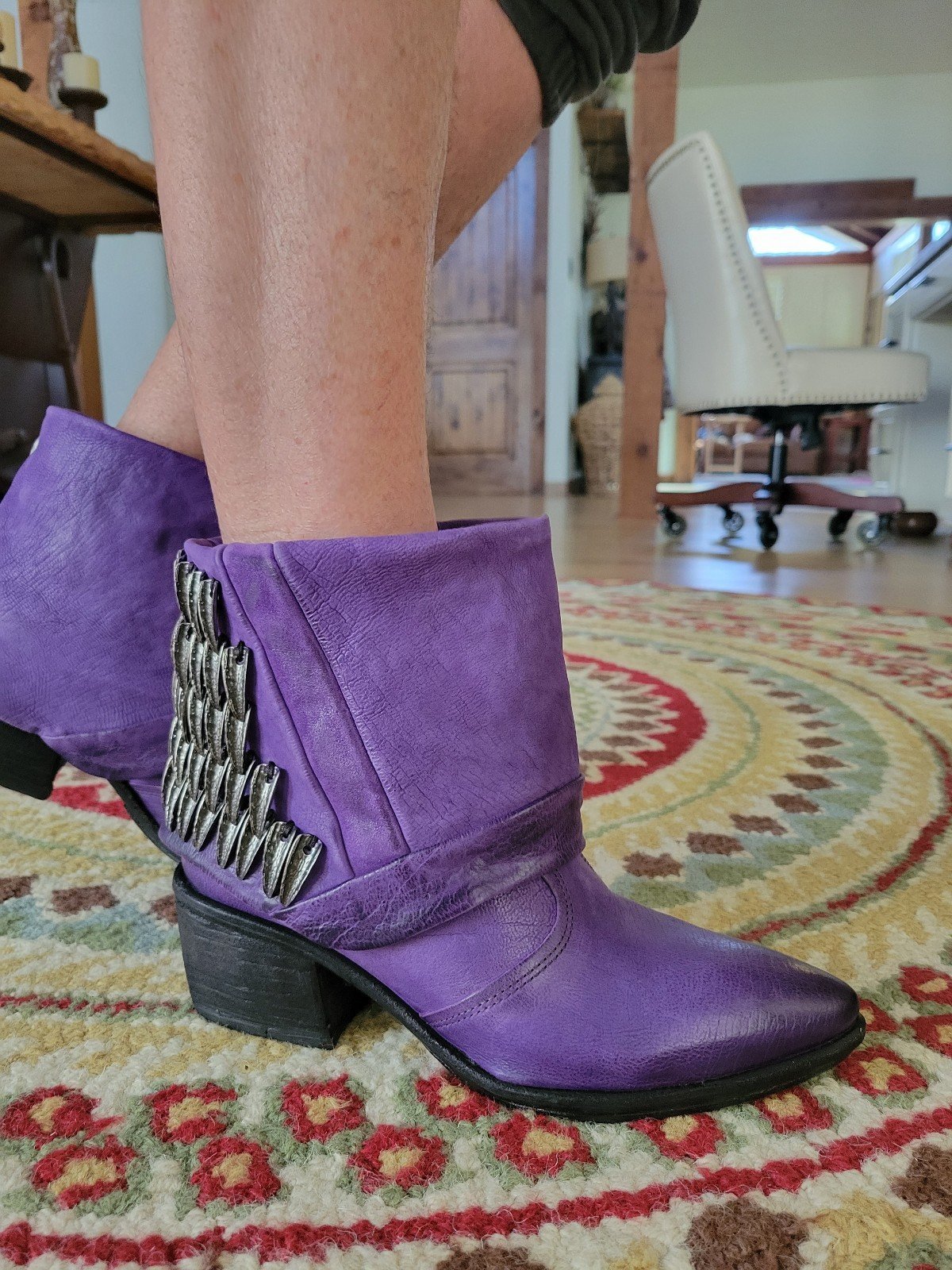 NIB A.S.98 Toxic Purple Metal Feathers Ankle Boots 7-7.5