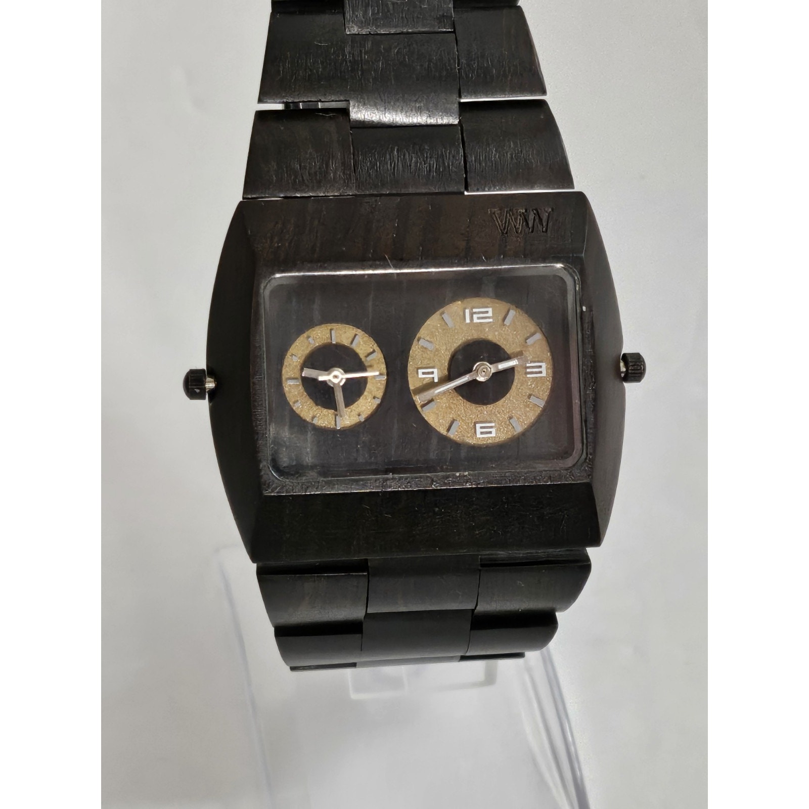 Mens WeWood Dual Time Zone Natural Black Wood Quartz Watch New Battery Runs