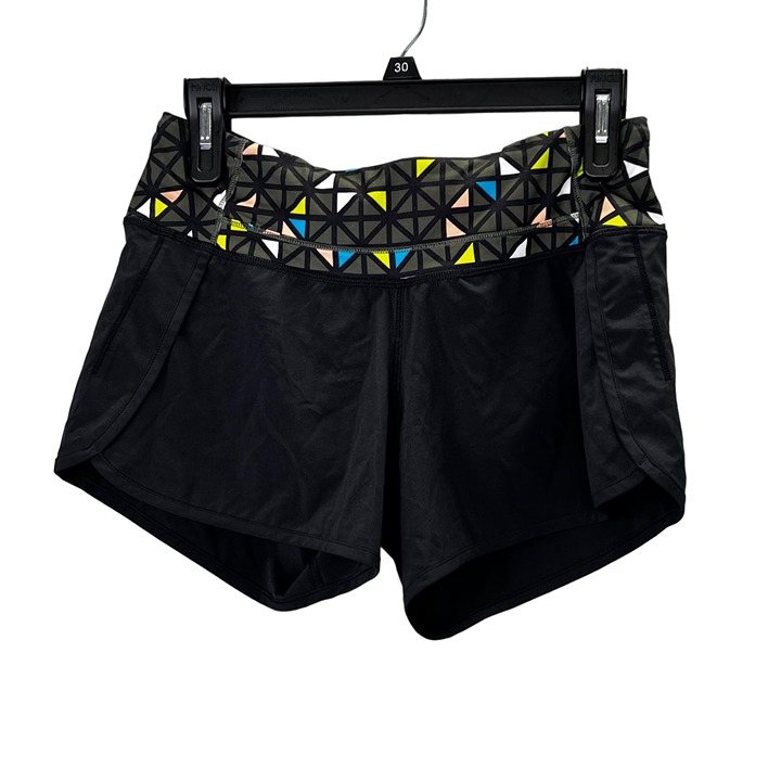Lululemon Speed Shorts Confetti Pop Waistband Print size 4 Unicorn HTF Black