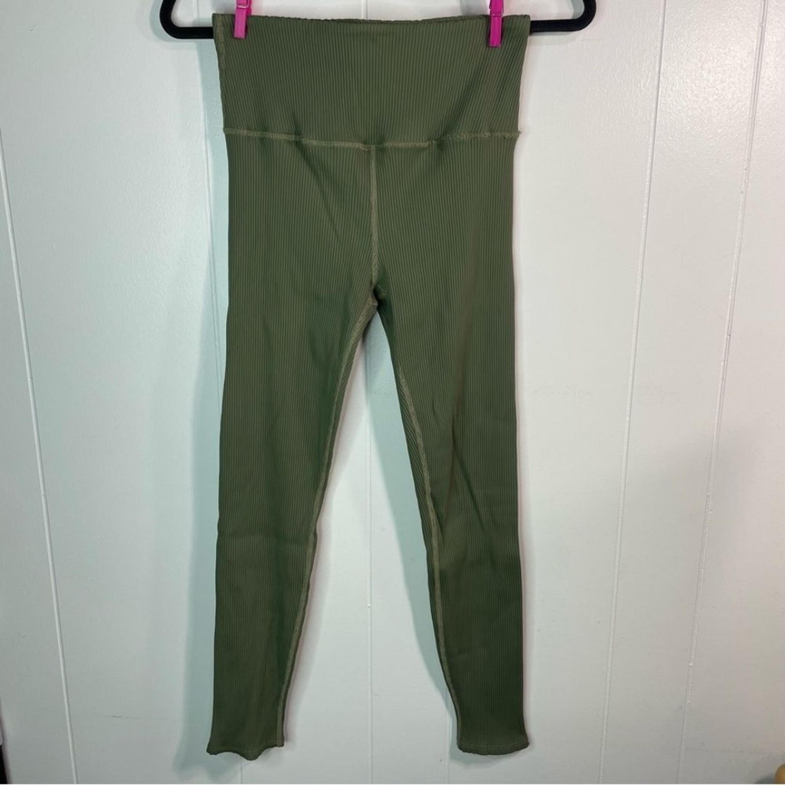 Carbon38 Womens Large Leggings Ribbed Compression Athletic Legging Pants Green