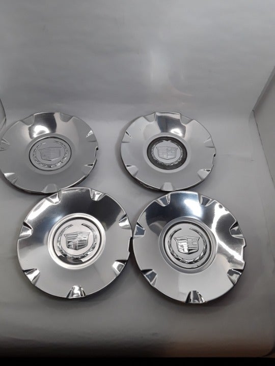 EUC CADILLAC CTS 04-07 STS POLISHED CENTER CAPS - SET 4 - FITS 17 WHEEL *F*