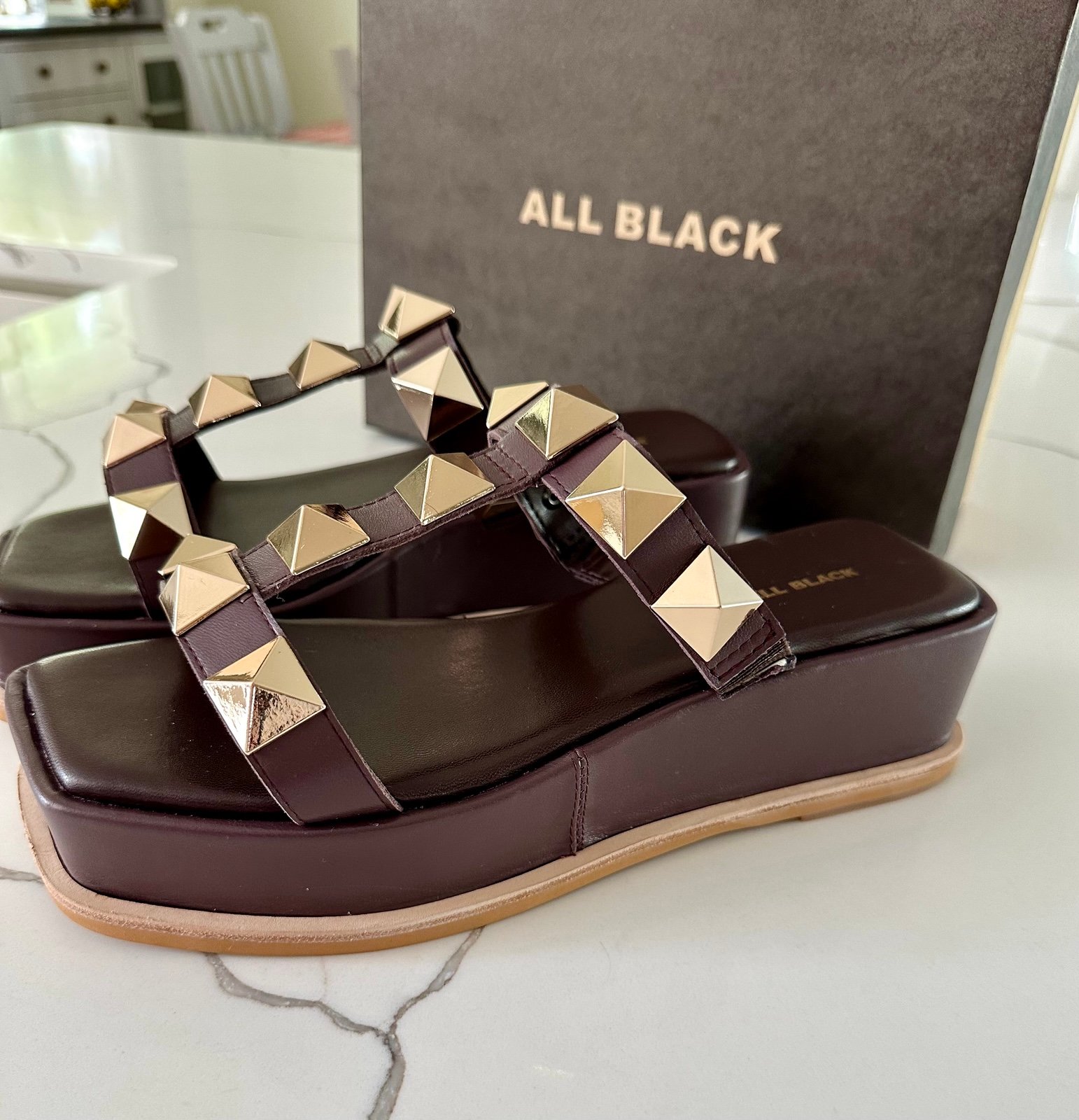 All Black Footwear. Studded Sandals