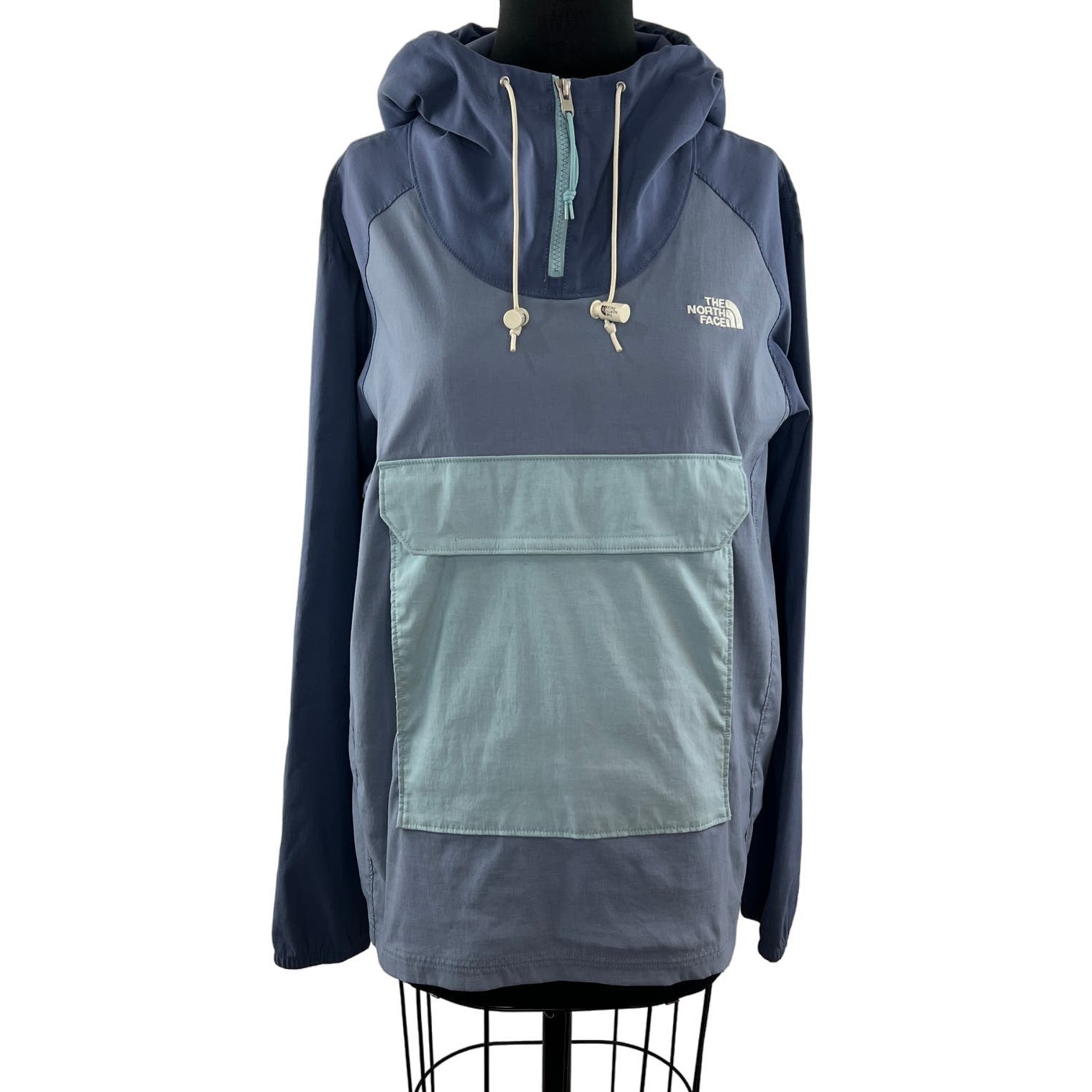 The North Face Blue Gray FANORAK 1/4 Zip Front Pockets Drawstring Jacket Size M