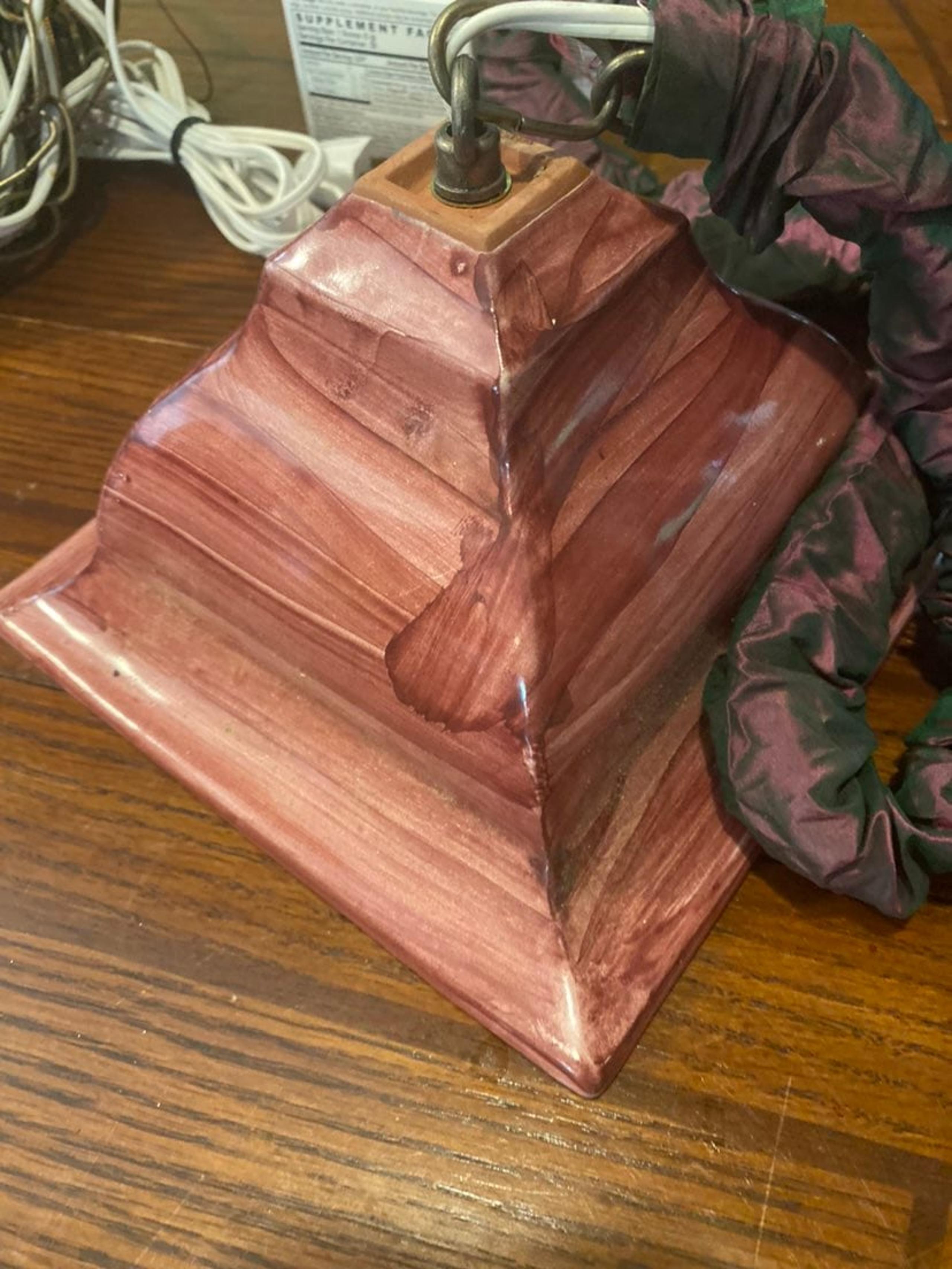 Mackenzie Childs Unique ceramic hanging  pendant lamp light pink rose black