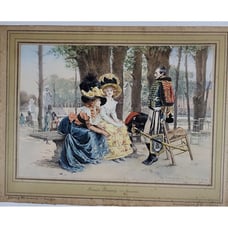 1916 Hand-colored Lithograph Causeria Francois Flameng Imprimtezie Goupil Laria