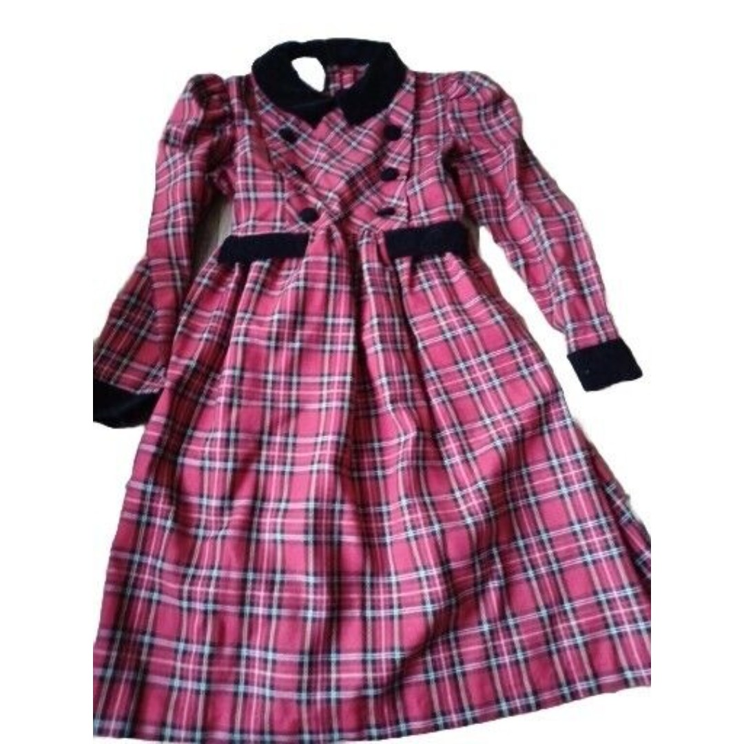Girls Dress Size 10 Bonnie Jean Vintage Red Black Plaid Velvet Collar Christmas