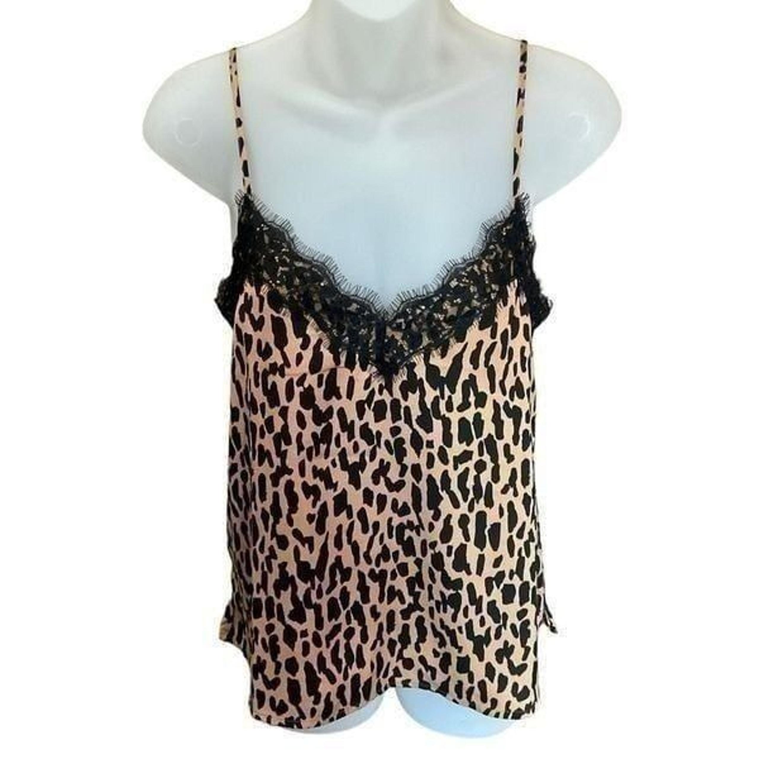 bp Camisole Top Leopard Print Brown Black Lace Fringe Spaghetti Straps XXS