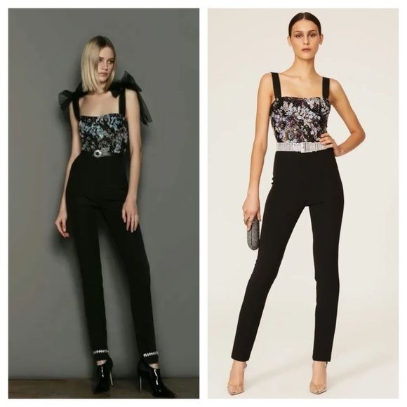 Bronx & Banco / Annabell Beaded Sequin black purple floral Jumpsuit M