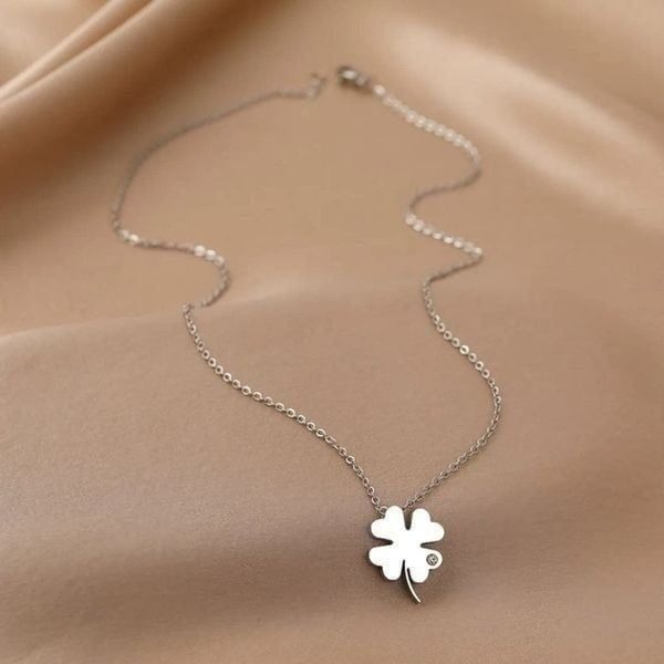 Lucky Four-Leaf Clover Gem Pendant Necklace in Silver