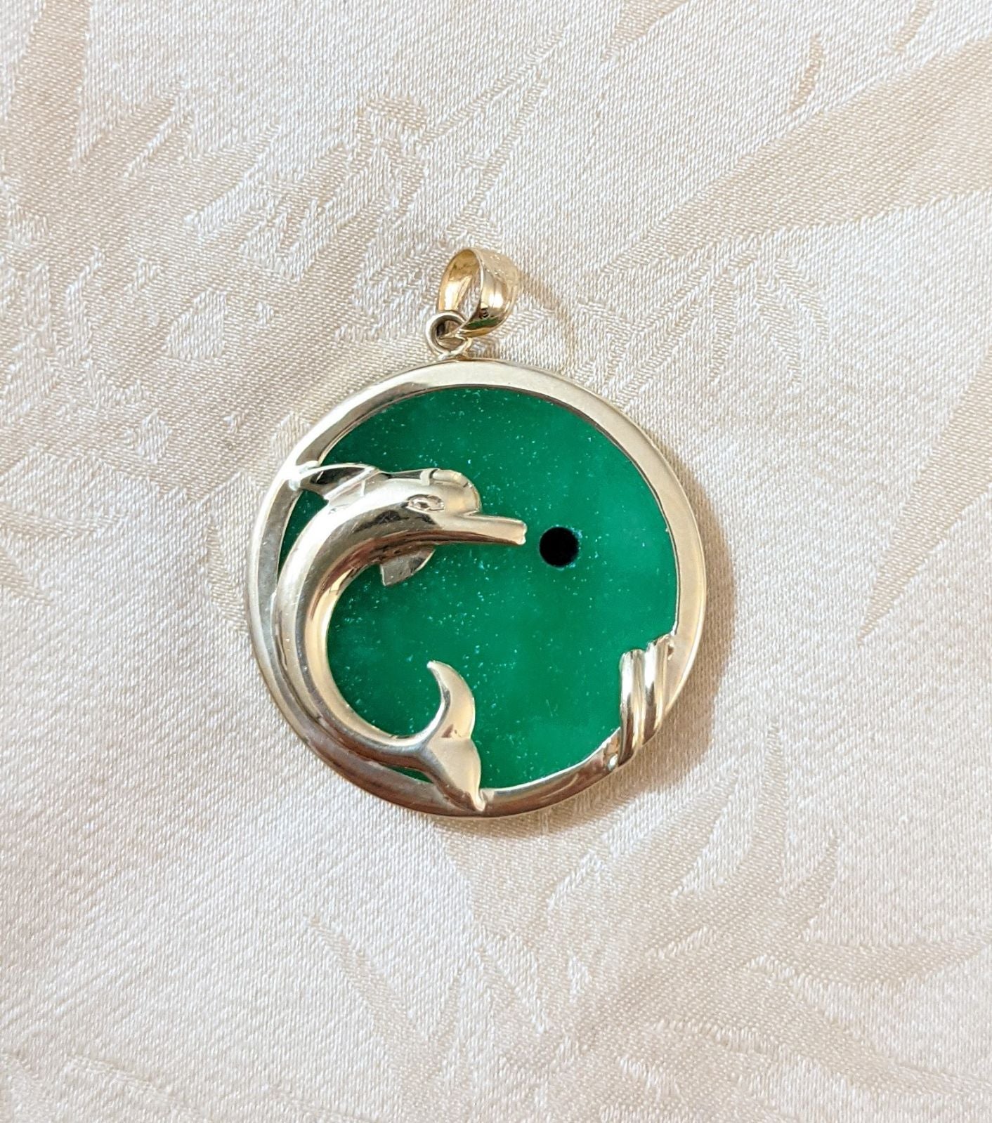14k Solid Gold Jade Pendant