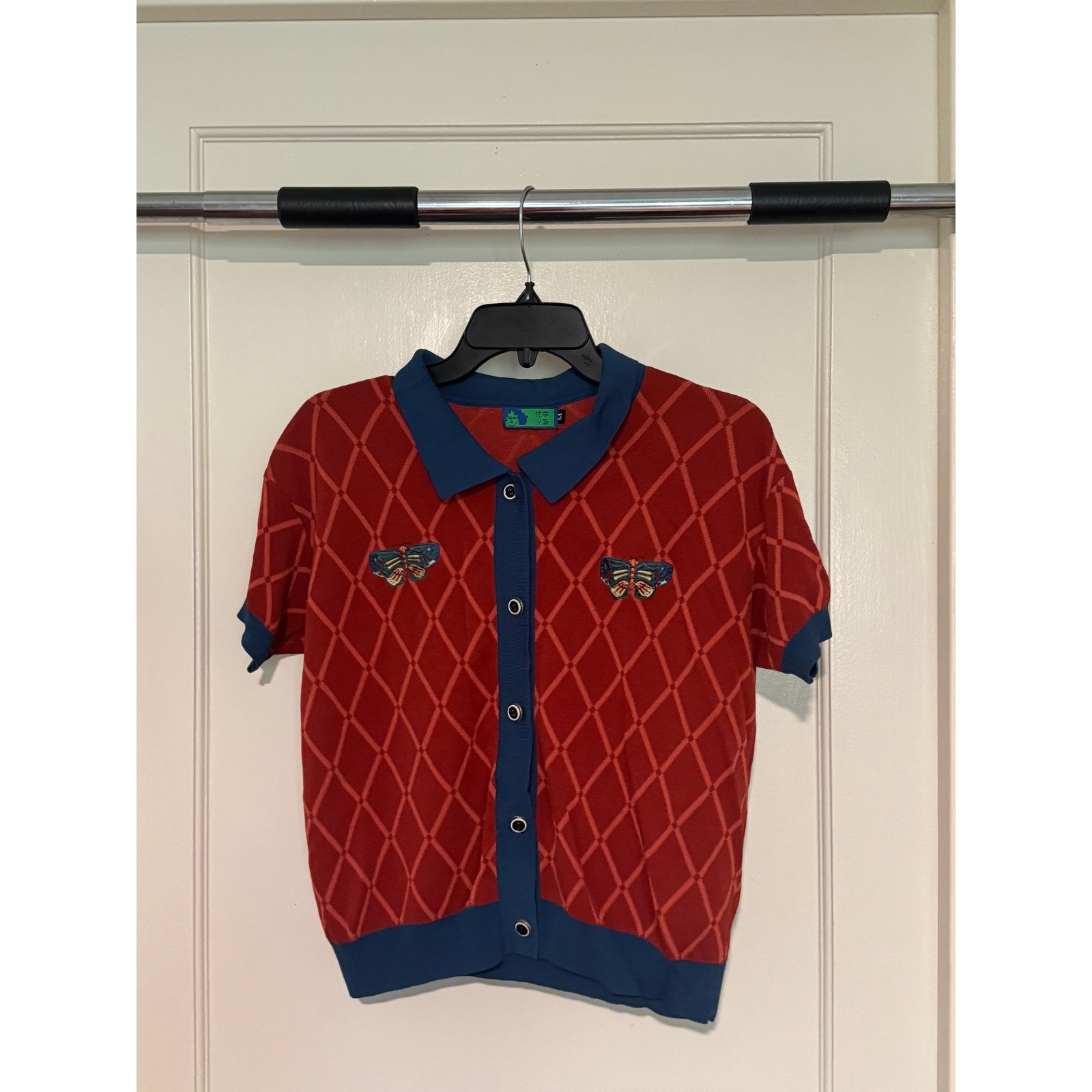 Chemical Girl Knit Cardigan Top Butterfly Embroidery Short Sleeve Size M